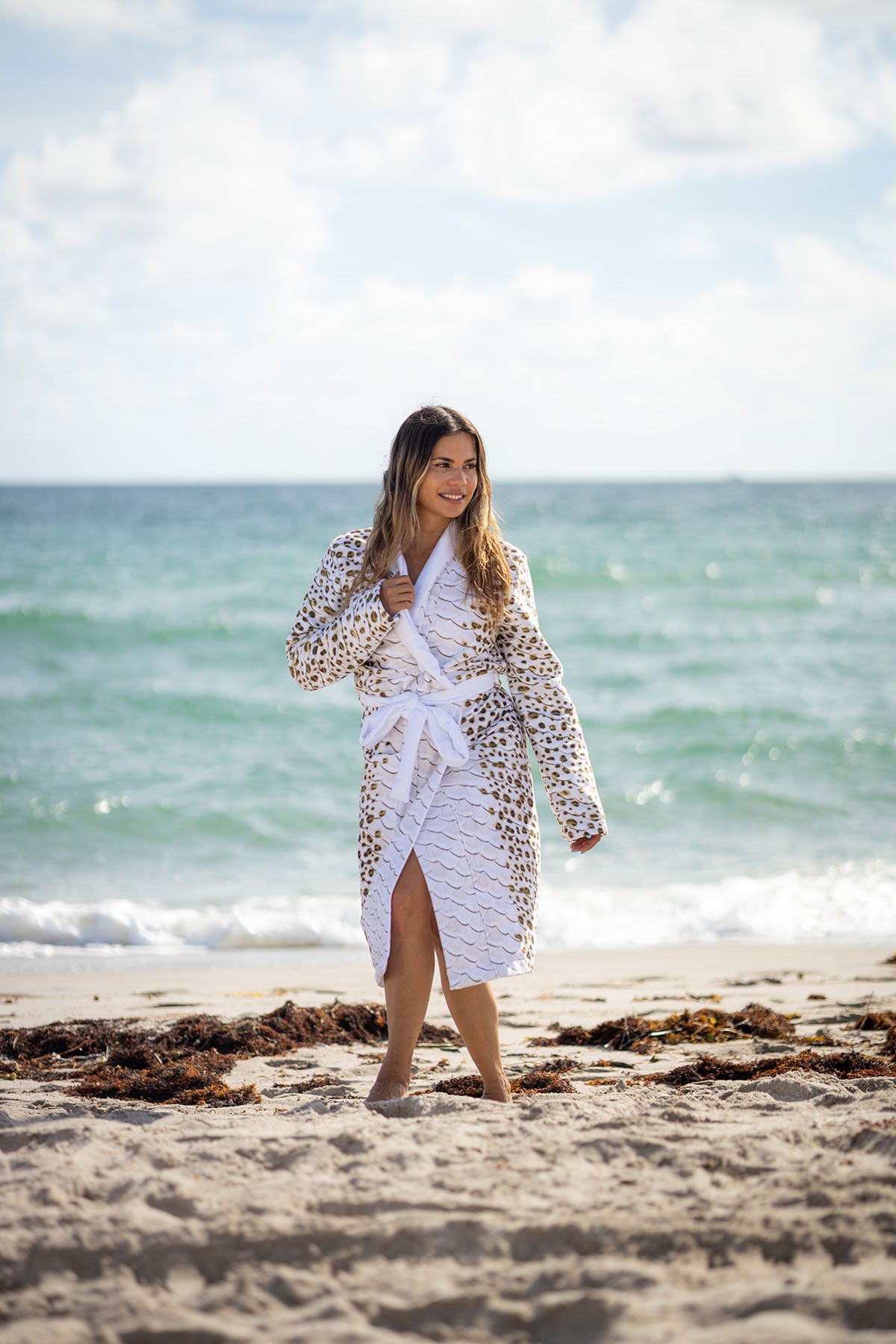 Premium Terry Leopard Shark Print Luxury Bathrobe - Soft Plush Kimono Style Robe for Women & Men - Perfect for Spa, Beach Cover-Up & Lounge Wear
