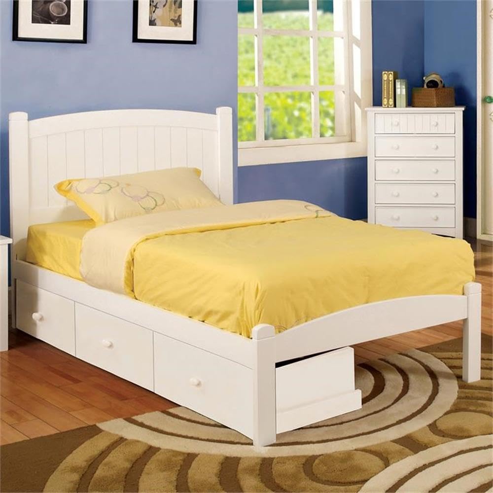 Furniture of America Rina White Wood Twin Bedroom Set with 2 Nightstands - Modern Bed Frame & Matching Side Tables for Small Spaces & Guest Rooms