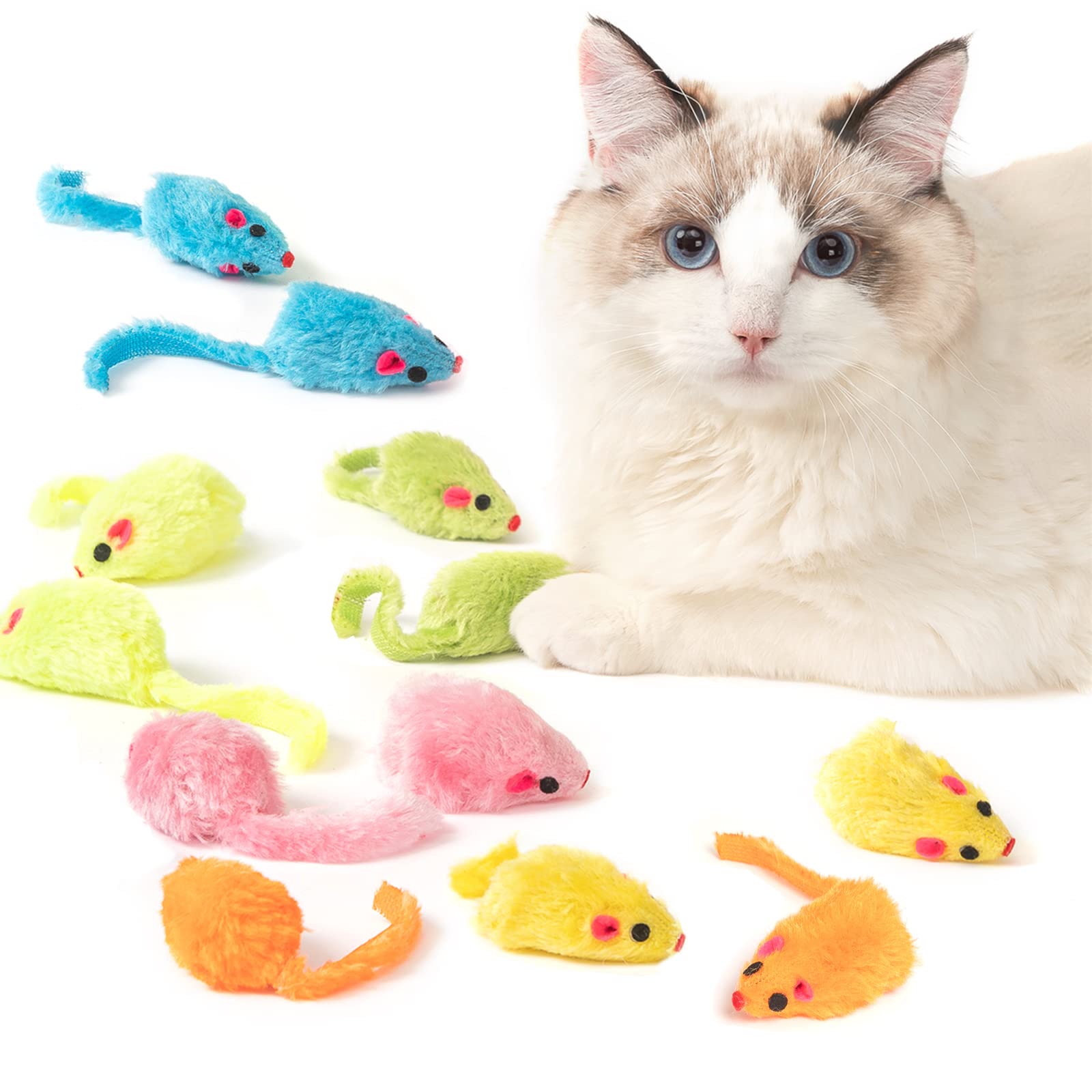 12PCS Realistic Faux Fur Cat Mouse Toys with Catnip & Rattle Sound - 5.5