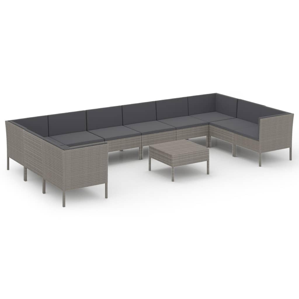 vidaXL 11-Piece Patio Lounge Set - Outdoor Sectional Sofa with Cushions, Modern Farmhouse Style Poly Rattan Furniture in Gray - Perfect for Backyard, Poolside & Garden Relaxation