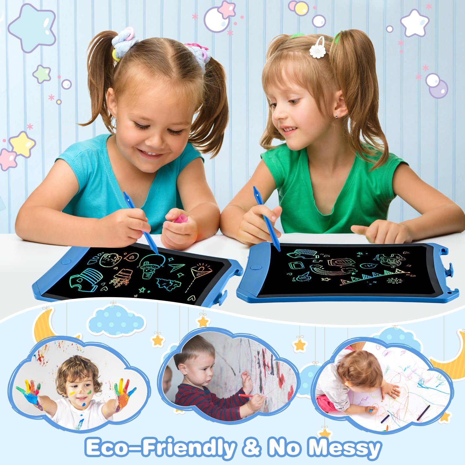 Reusable LCD Writing Tablet for Kids & Adults - Toddler Drawing Board with Colorful Screen, Educational Handwriting Aid for Home, School & Office - Perfect Gift for Learning, Note Taking & Creative Play (Blue)