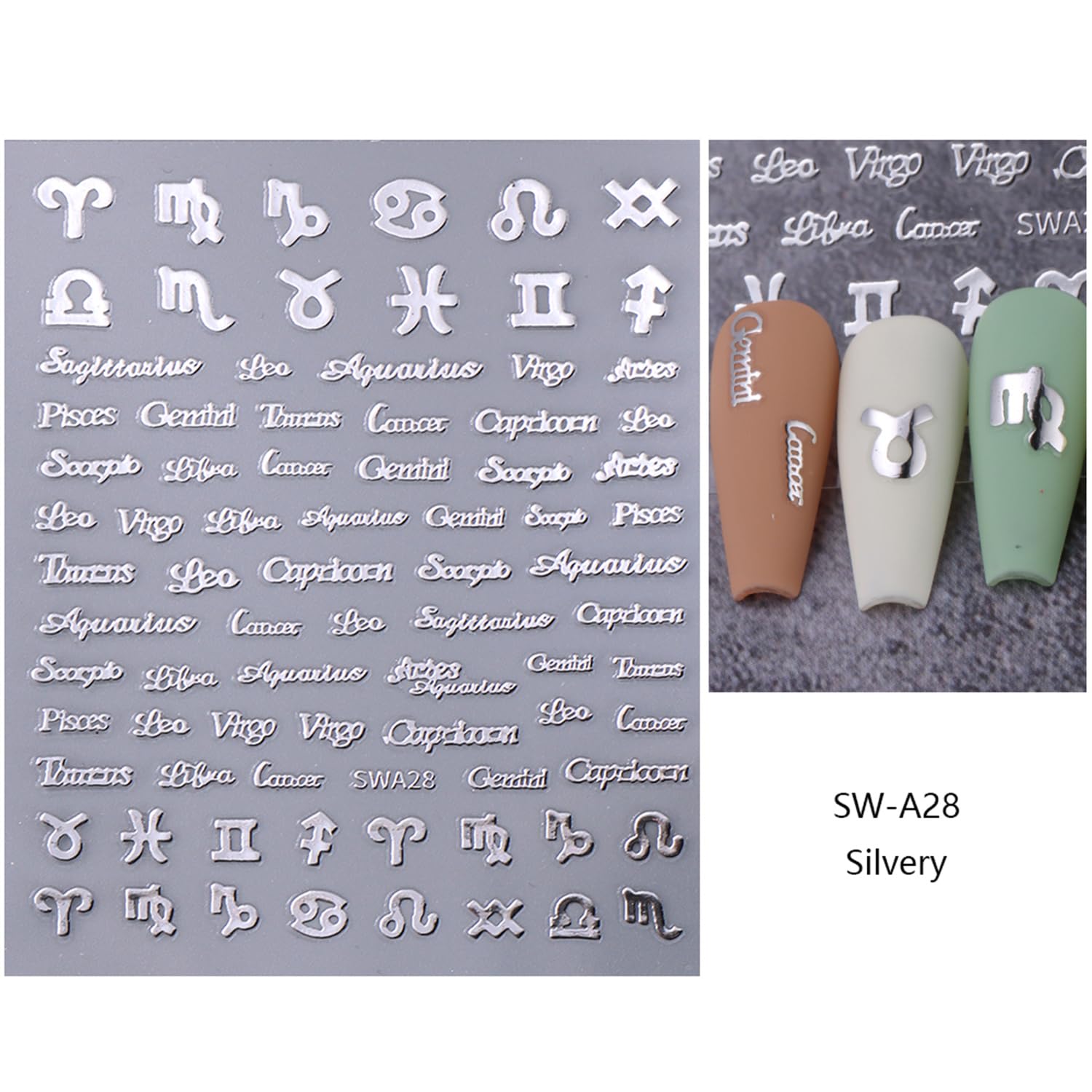 6 Sheets Letter Nail Art Stickers - 3D Self-Adhesive Gold Silver Pink Alphabet A-Z Nail Decals for DIY Manicure | Zodiac & Custom Nail Designs for Women | Perfect for Parties, Weddings, and Special Occasions