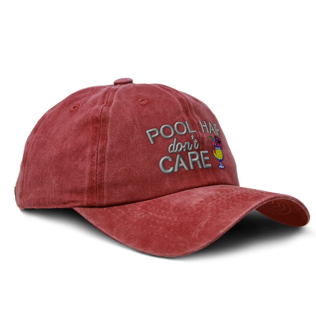 Custom Soft Washed Baseball Cap - Pool Hair Don't Care Dad Hats for Men & Women - Perfect for Beach, Pool Parties & Summer Outdoor Activities