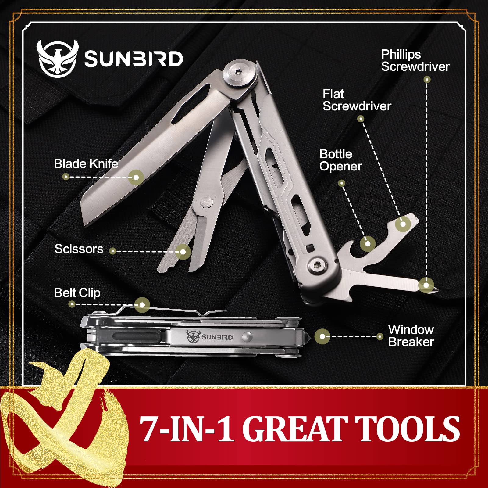 EDC Pocket Knife with Clip - Multitool Folding Knife with Window Breaker, Scissors & Safety Lock | Portable Survival Tool for Men | Perfect for Camping, Hiking & Emergency Preparedness