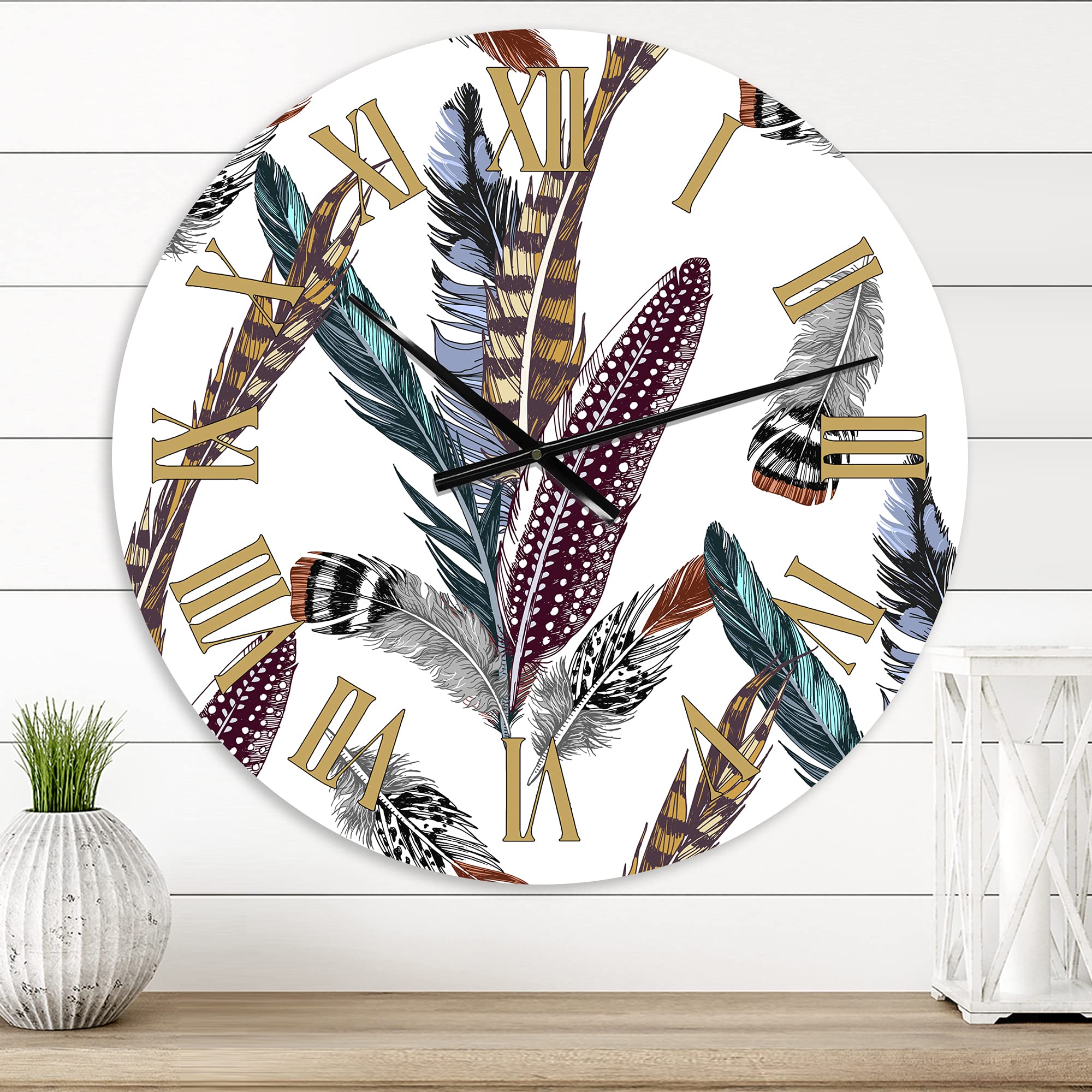 Bohemian Eclectic Wall Clock - Colorful Boho Feather Design, Large Animal Wall Art for Bedroom Decor | Perfect for Boho Chic, Vintage & Eclectic Home Styling