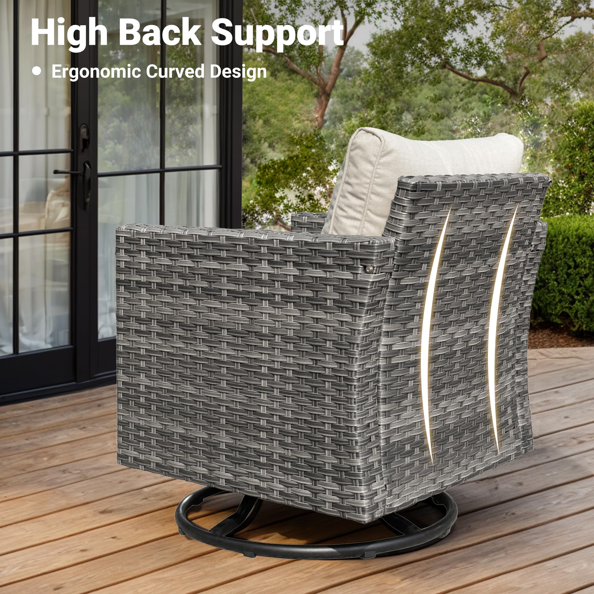 8-Piece Patio Furniture Set with Wicker Sofa, Swivel Rocking Chairs & Glider - All-Weather Rattan Outdoor Conversation Set with Comfortable Cushions (Beige) - Perfect for Backyard, Garden, Poolside & Outdoor Entertaining