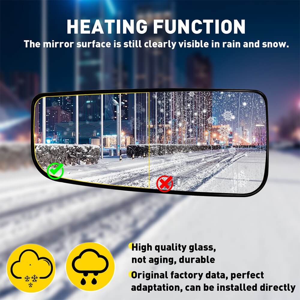 Heated Mirror Glass for 2015-2021 Ford F150 & 2017-2022 Ford F250 F350 F450 F550 Super Duty - Upper & Lower Replacement - Defrost Fog Prevention for Winter Driving