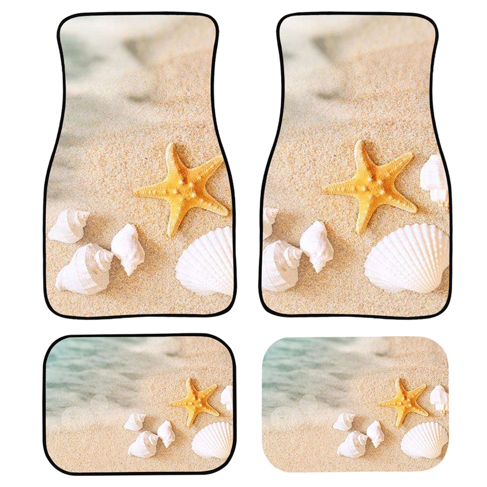 ORGYPET 4-Piece Beige Rubber Car Floor Mats for Women - Non-Slip All-Weather Protection for SUV, Truck & Van - Starfish Beach Print Carpet Mats for Daily Commute & Road Trips