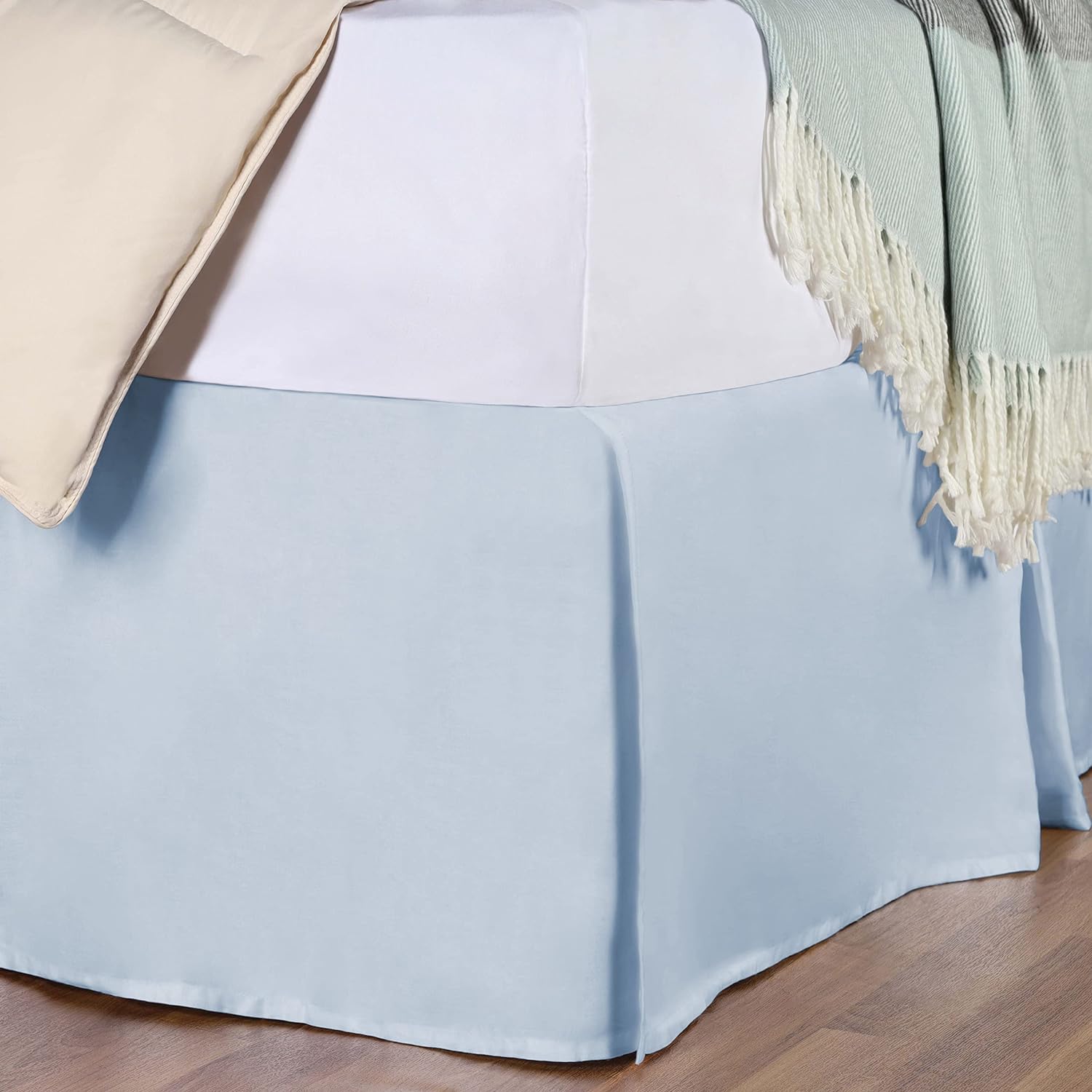 Premium Egyptian Cotton 300 Thread Count Solid Bed Skirt - Queen Size, Fitted Dust Ruffle for Elegant Bedroom Decor & Hotel-Style Luxury