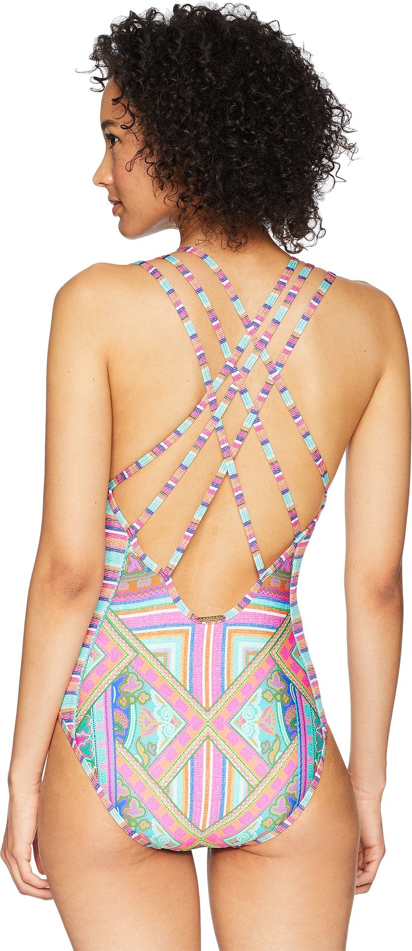 Laundry by Shelli Segal Women's Strappy Plunge One Piece Swimsuit with Medallion Print - Sexy Monokini for Beach, Pool & Vacation
