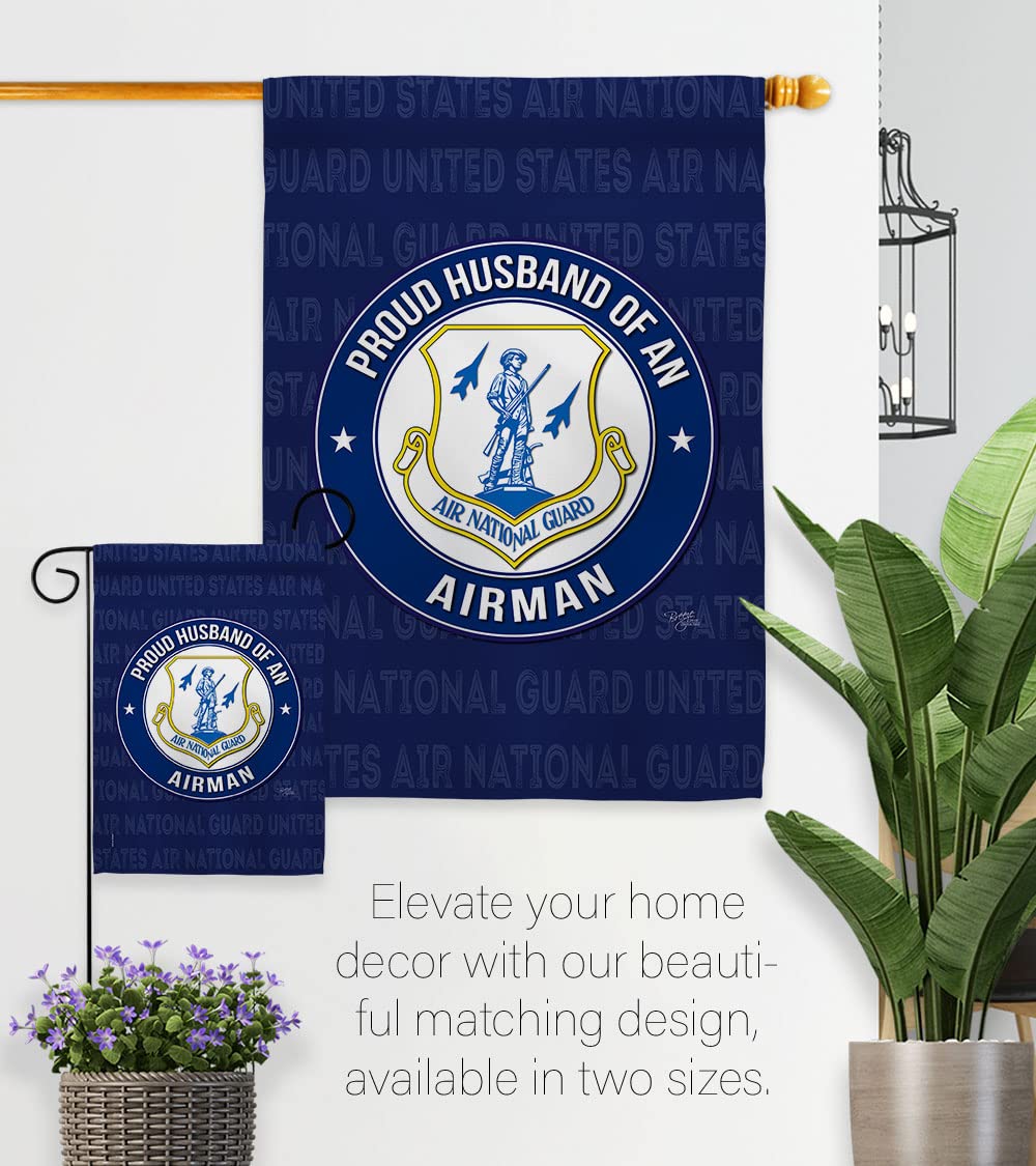 Proud Husband Airman Garden Flag Set - USA Made Military Yard Decor for Veterans