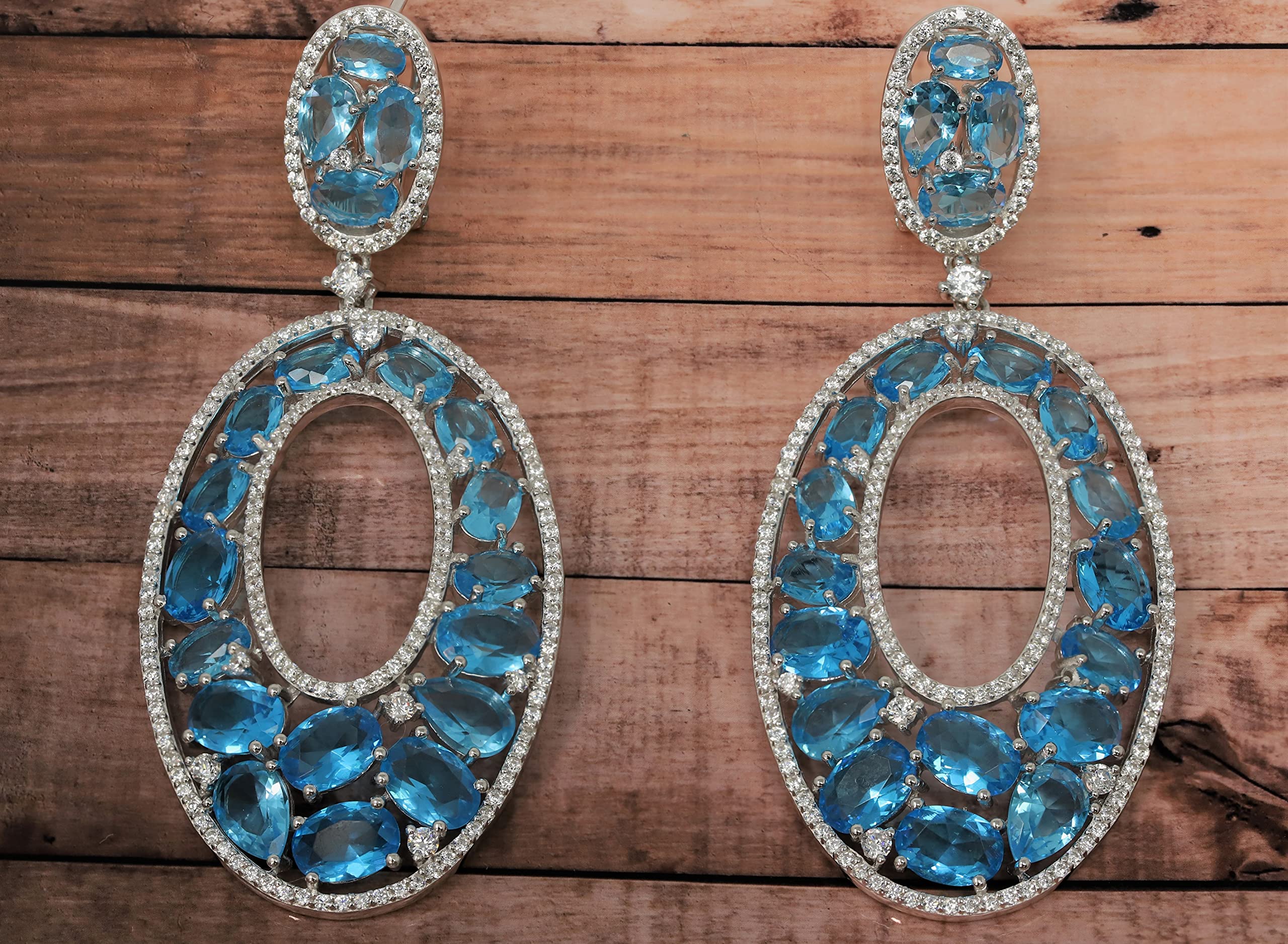 925 Sterling Silver Simulated Blue Topaz & CZ Dangle Earrings for Women | Elegant Cubic Zirconia Drop Earrings | Perfect for Parties, Weddings & Evening Events