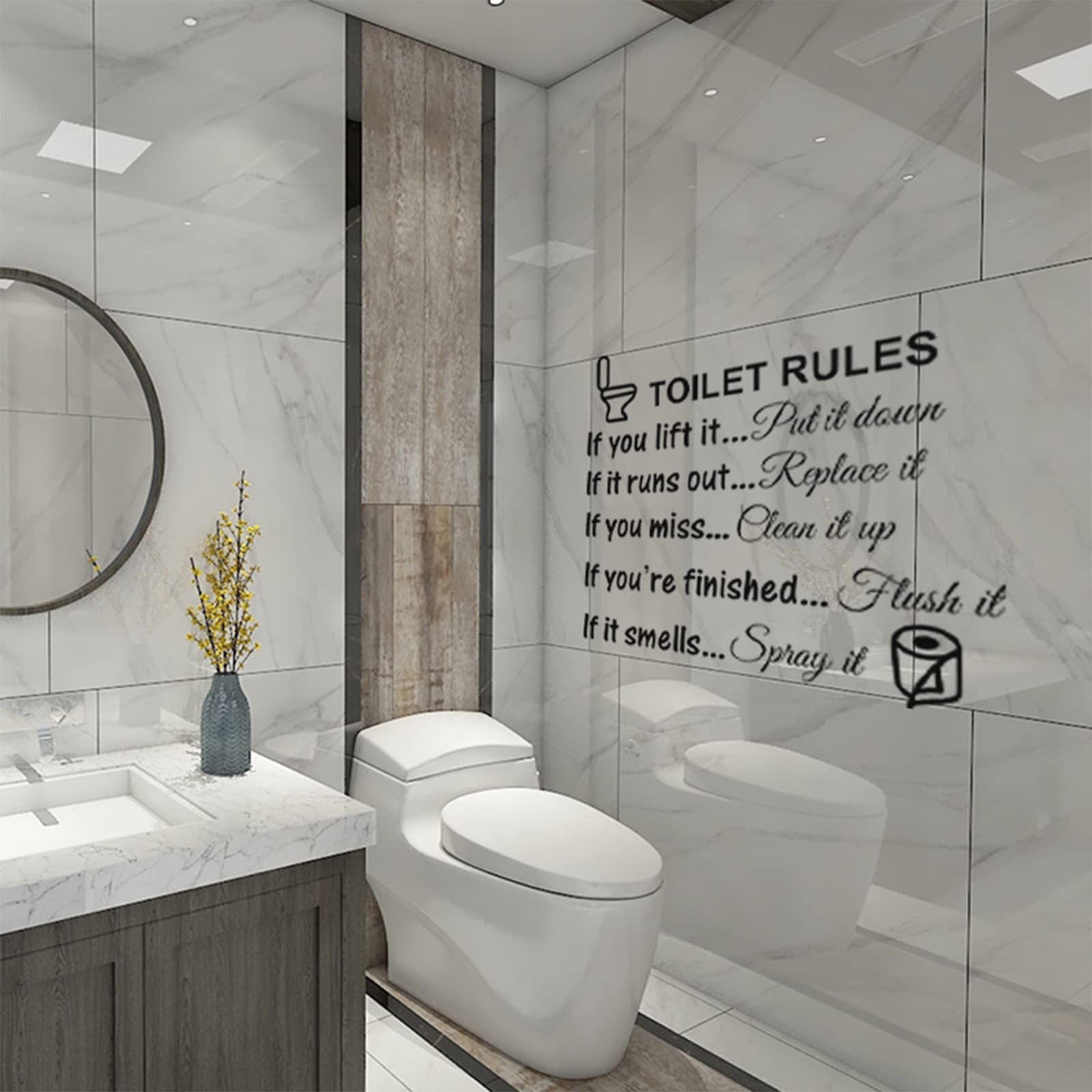 3 Pack Toilet Rules Wall Decals - Bathroom Vinyl Stickers for Kids Room, Home & Washroom Decor - Funny WC Sign Art for Bedroom, Nursery & School Use