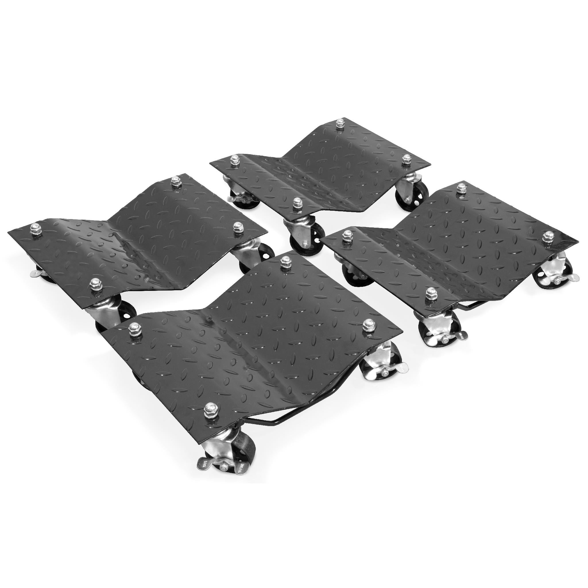 WEN DL6004 6000 lb Capacity Vehicle Dollies with Brakes - 4 Pack Set for Car Storage, Garage Organization & Auto Repair | Heavy Duty Wheel Dollies for Smooth Vehicle Movement