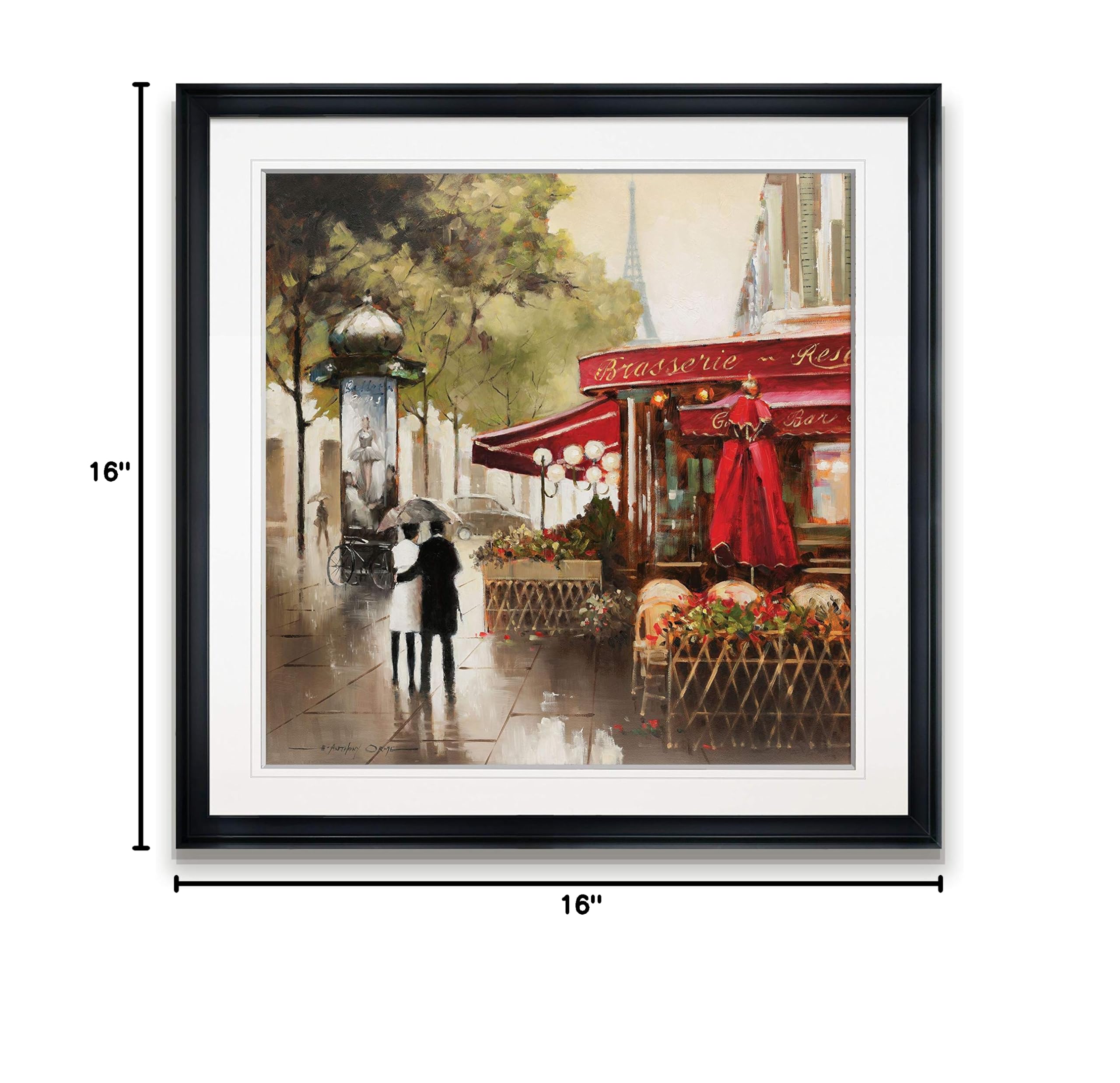 Romantic Paris in The Rain Couple Walking Giclee Canvas Print - Eiffel Tower Wall Art Decor Painting for Living Room, Bedroom & Office