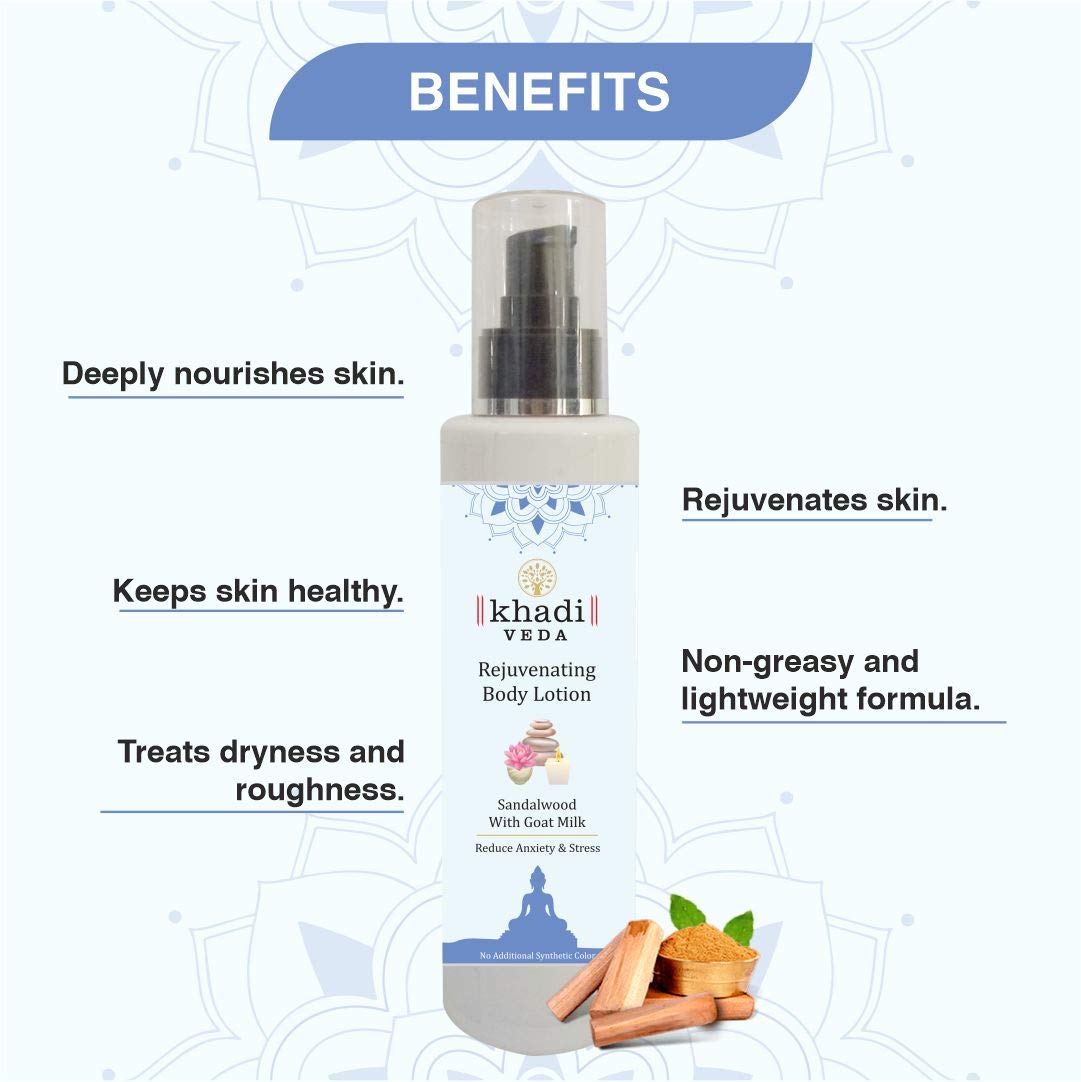 Khadi Veda Herbal Sandalwood & Goat Milk Rejuvenating Massage Lotion - 200ml | Intense Repair for Dry, Rough Skin | Deeply Nourishing Body Lotion | Treats Dryness & Improves Skin Texture | Perfect for Spa, Massage & Daily Moisturizing