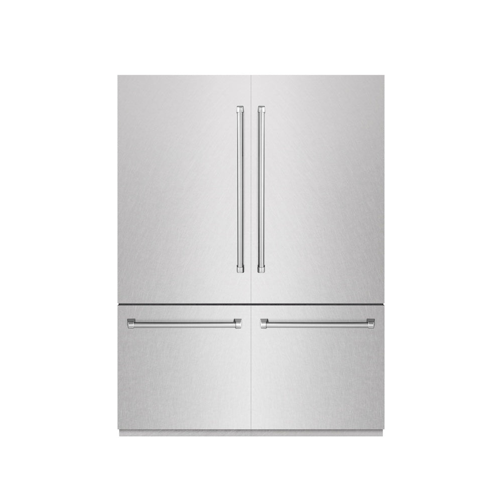 ZLINE 60-Inch 32.2 cu ft French Door Built-In Bottom Freezer Refrigerator with Water Dispenser & Ice Maker - Satin Stainless Steel & Graphite Gray Interior (GRBIV SN 60) for Modern Kitchen & Open Concept Homes
