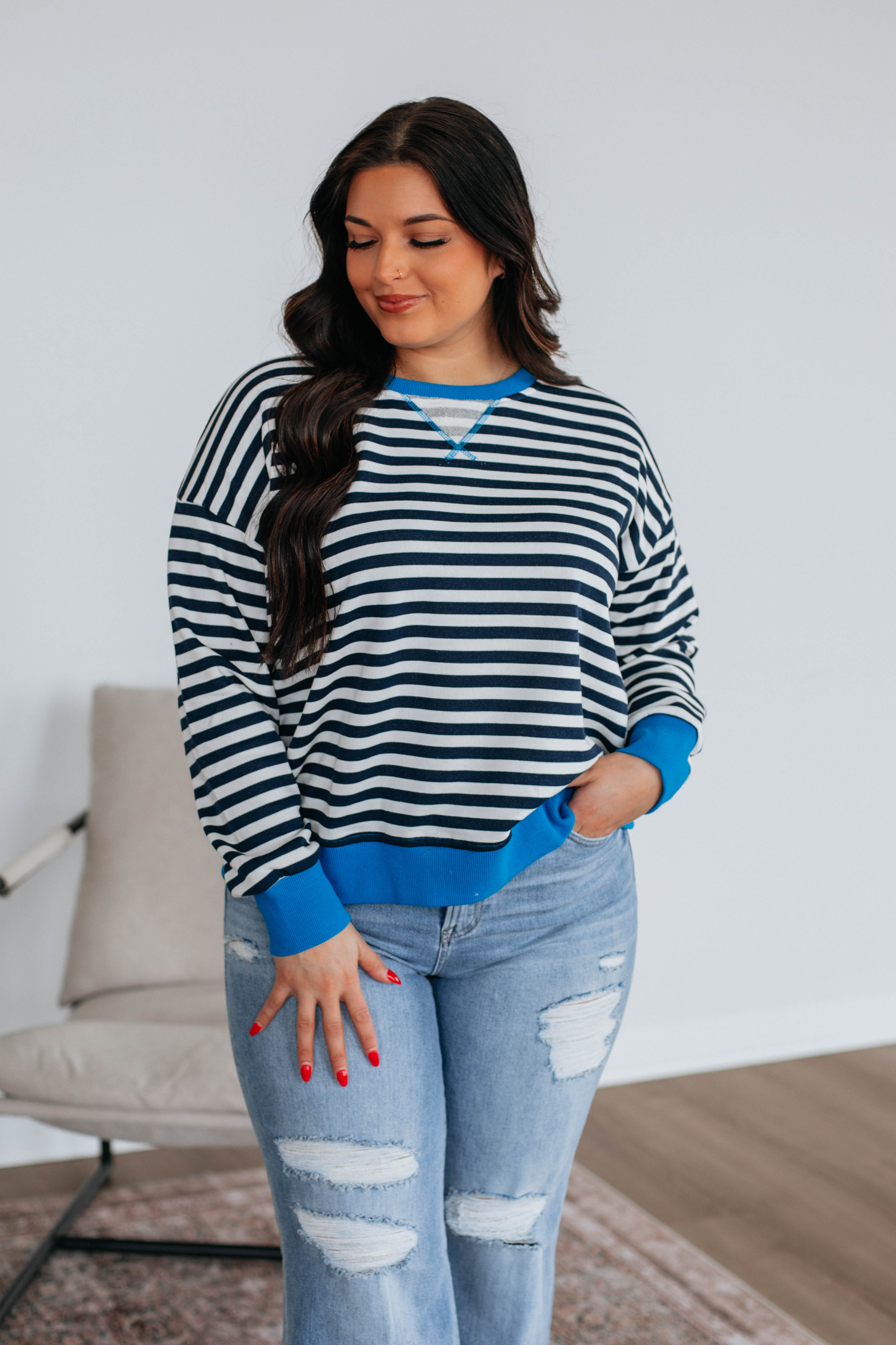 Devann Striped Crewneck Sweater for Women - Soft Casual Knit Pullover - Perfect for Fall & Winter Outfits, Office Wear, and Cozy Weekends