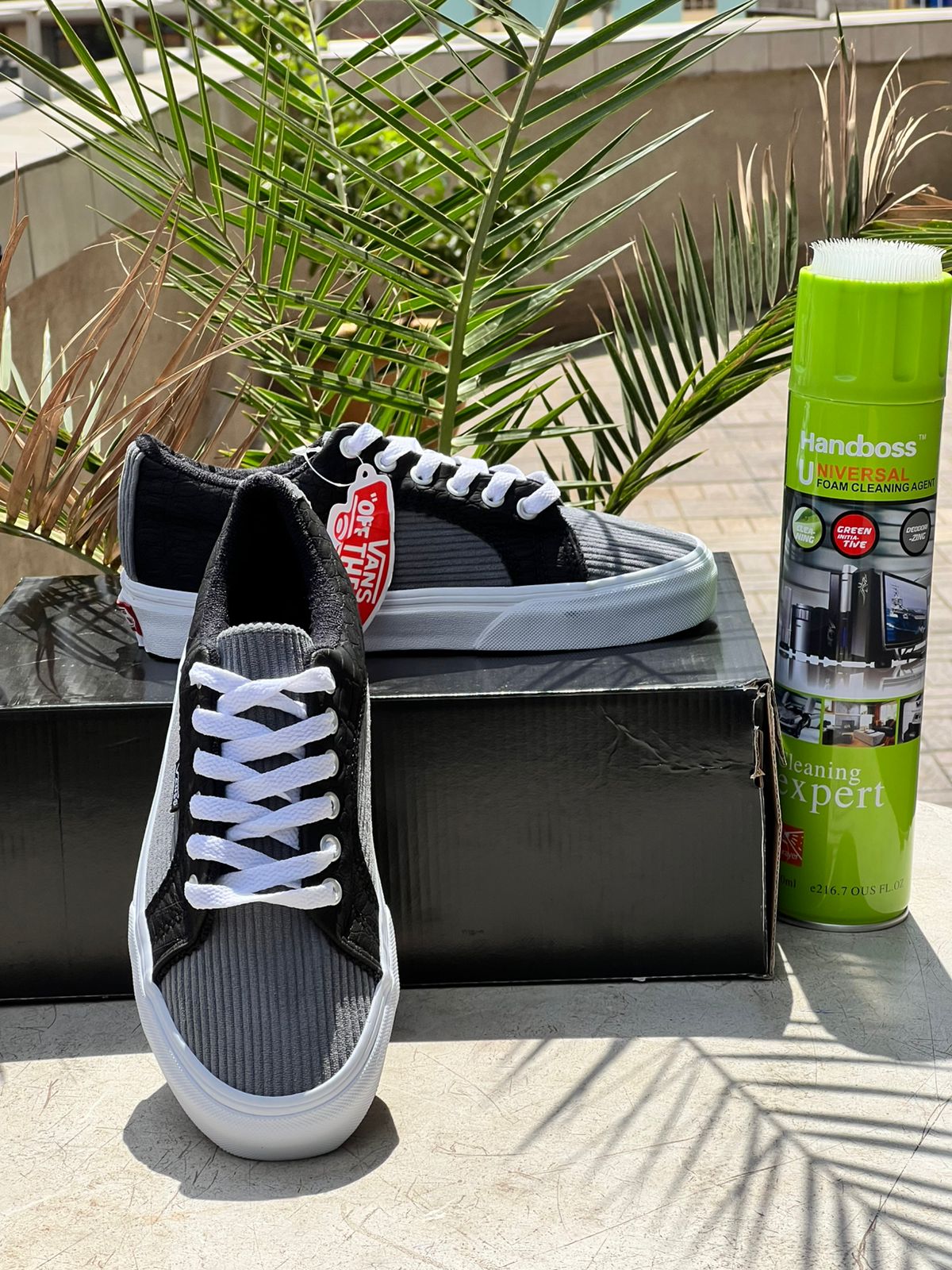 Vans Two Tone Ribbed Grey & Black Sneakers - Classic Skate Shoes for Men & Women | Casual Streetwear & Skateboarding