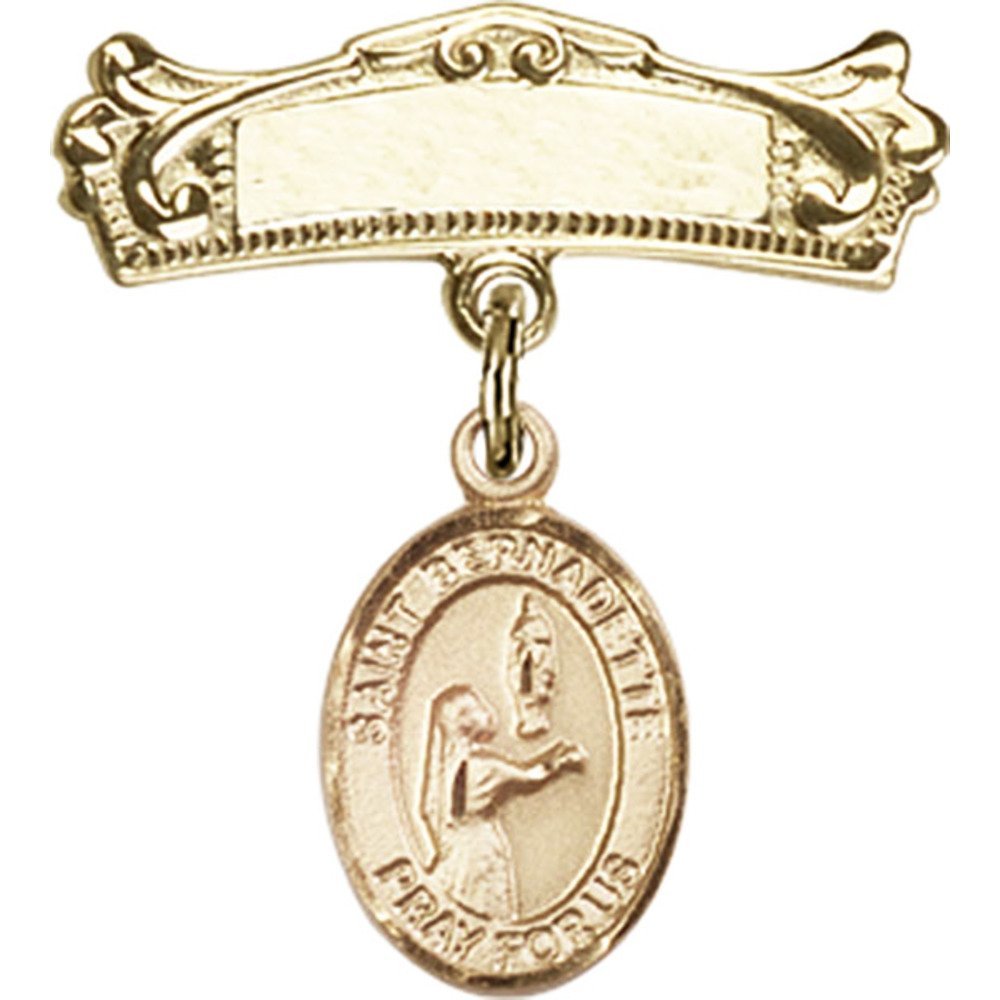 St. Bernadette Gold Filled Baby Badge with Arched Polished Pin - 7/8