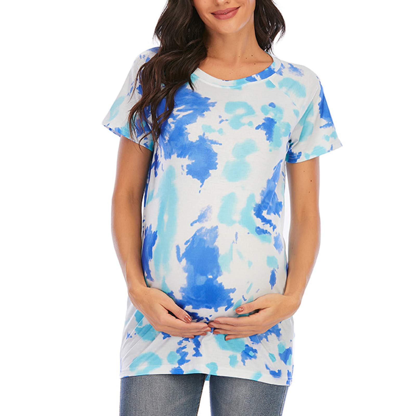 Women's Tie-Dye Maternity T-Shirt - Soft Pregnancy Blouse for Casual Wear & Layering | Comfortable Maternity Clothes for Everyday Use, Work & Weekend Outfits