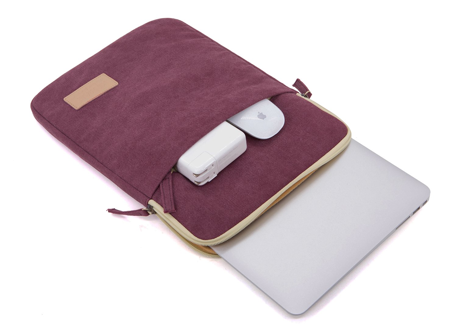 Kinmac Wine Red Water Resistant Canvas Vertical Laptop Sleeve with Pocket - Fits 15.6 & 16 inch Laptops - Perfect for Travel, Office & School Use