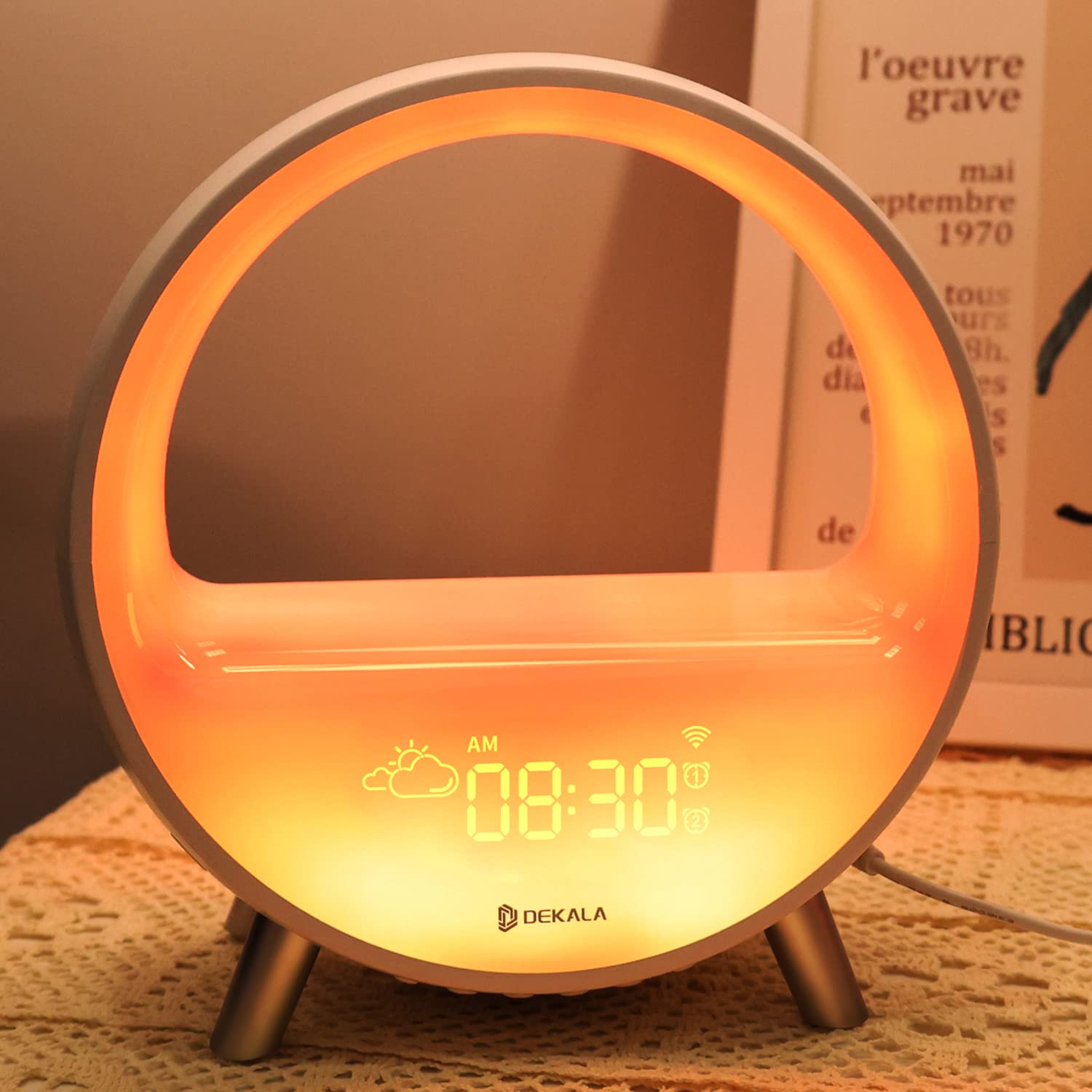 Dekala Smart Sunrise Alarm Clock with Wireless Charger, White Noise Machine, Night Light & Bluetooth Speaker - Wake Up Naturally, Sleep Better, Perfect for Bedroom & Home Office