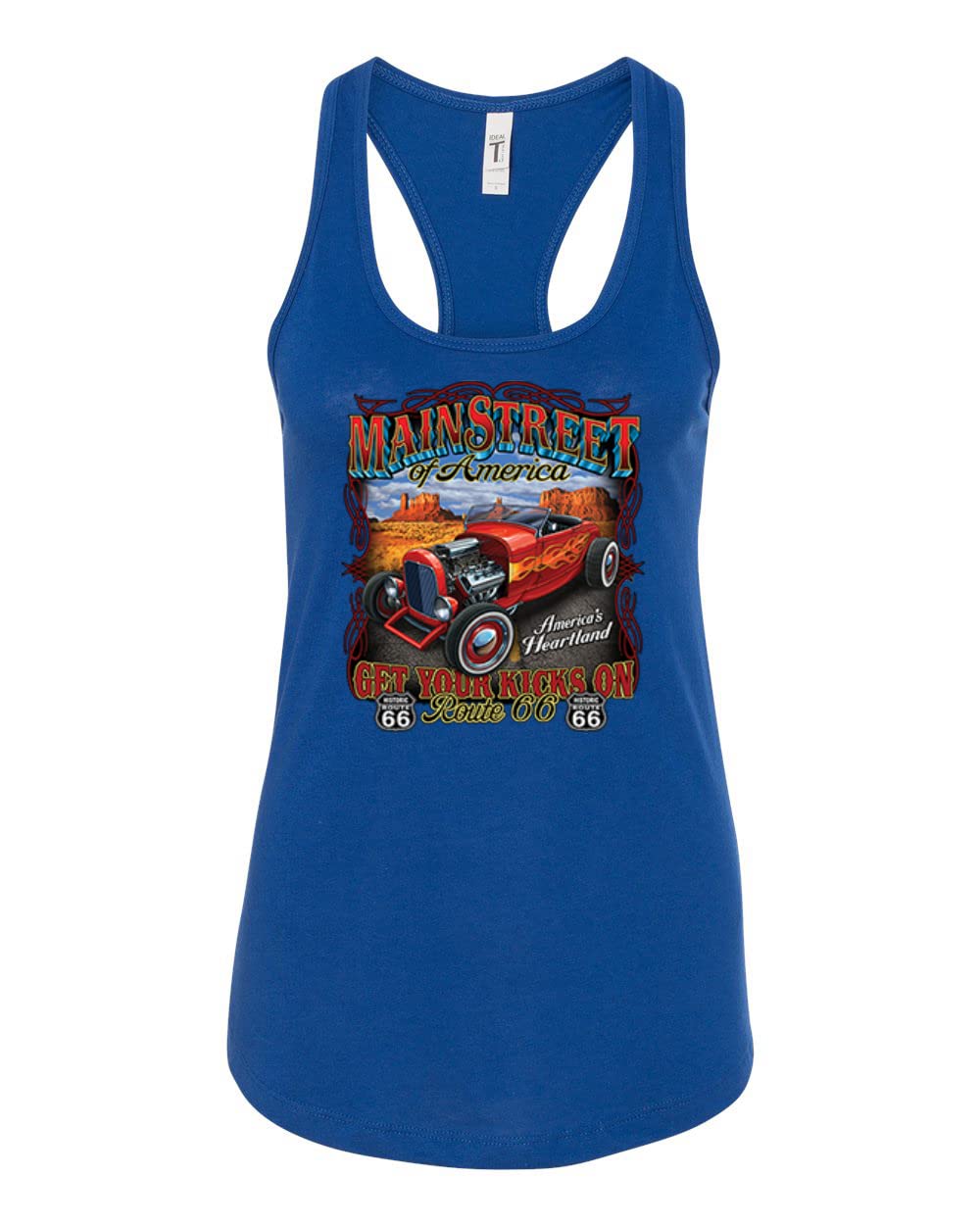 Vintage Route 66 Hot Rod Cars & Trucks Graphic Racerback Tank Top for Women - Perfect for Road Trips, Car Shows & Summer Adventures