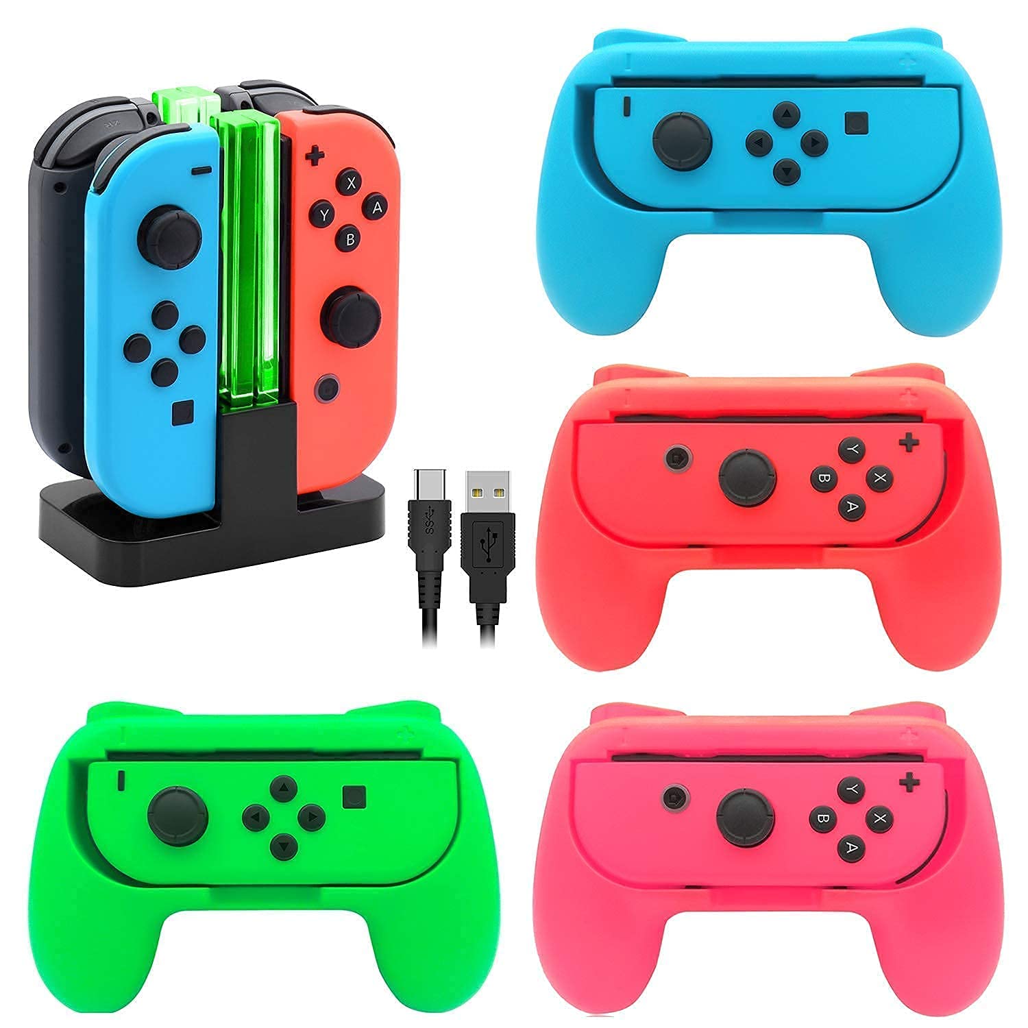 FYOUNG Nintendo Switch Joy-Con Charging Dock & Hand Grips with USB-C Cable - Fast Charging Station for Switch & Switch OLED - Perfect for Gaming, Travel, and Multiplayer Sessions