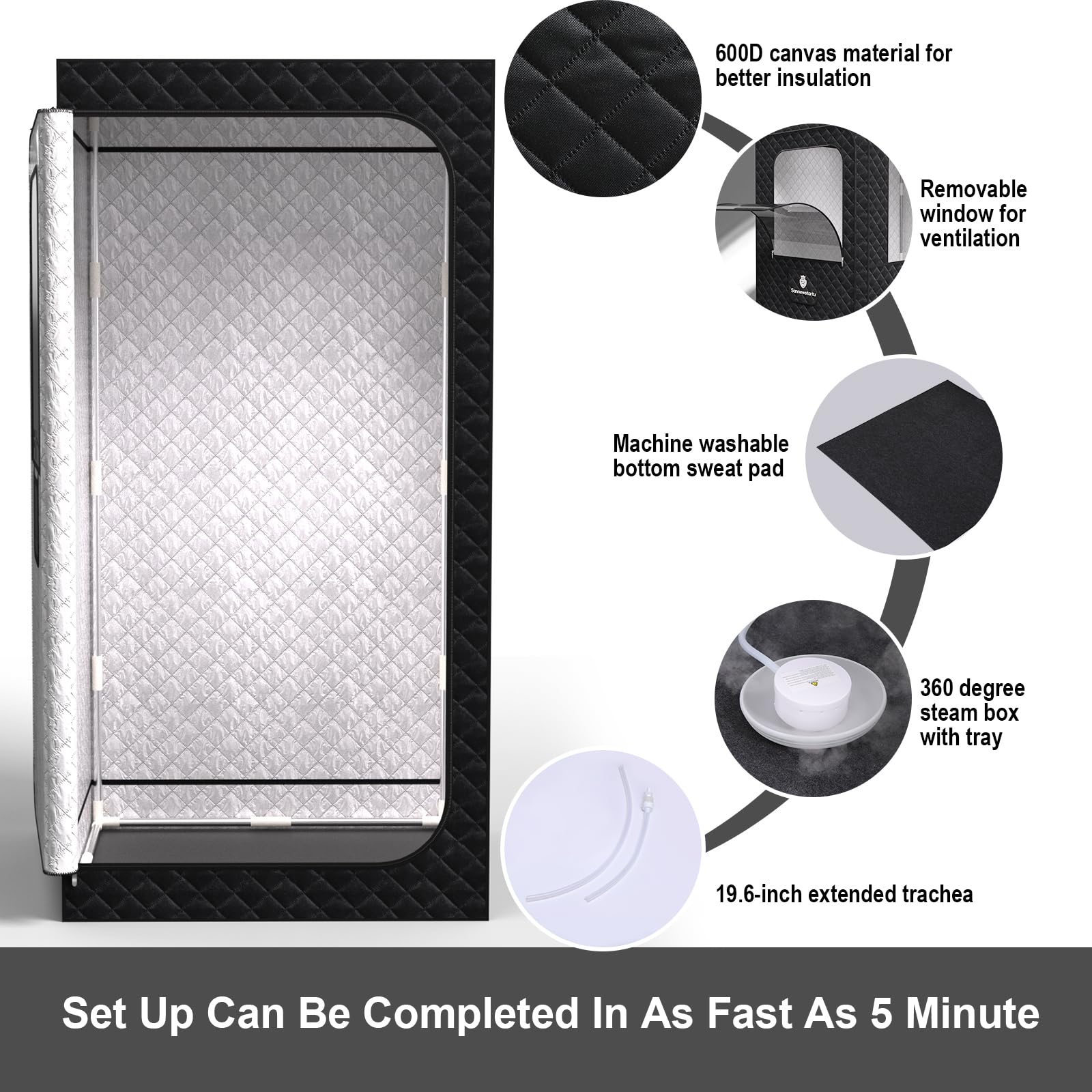 Portable Home Steam Sauna with Shower Chair - 3L 1200W FCC Certified Sauna Tent, 9-Level Remote Control Personal Spa (61.8