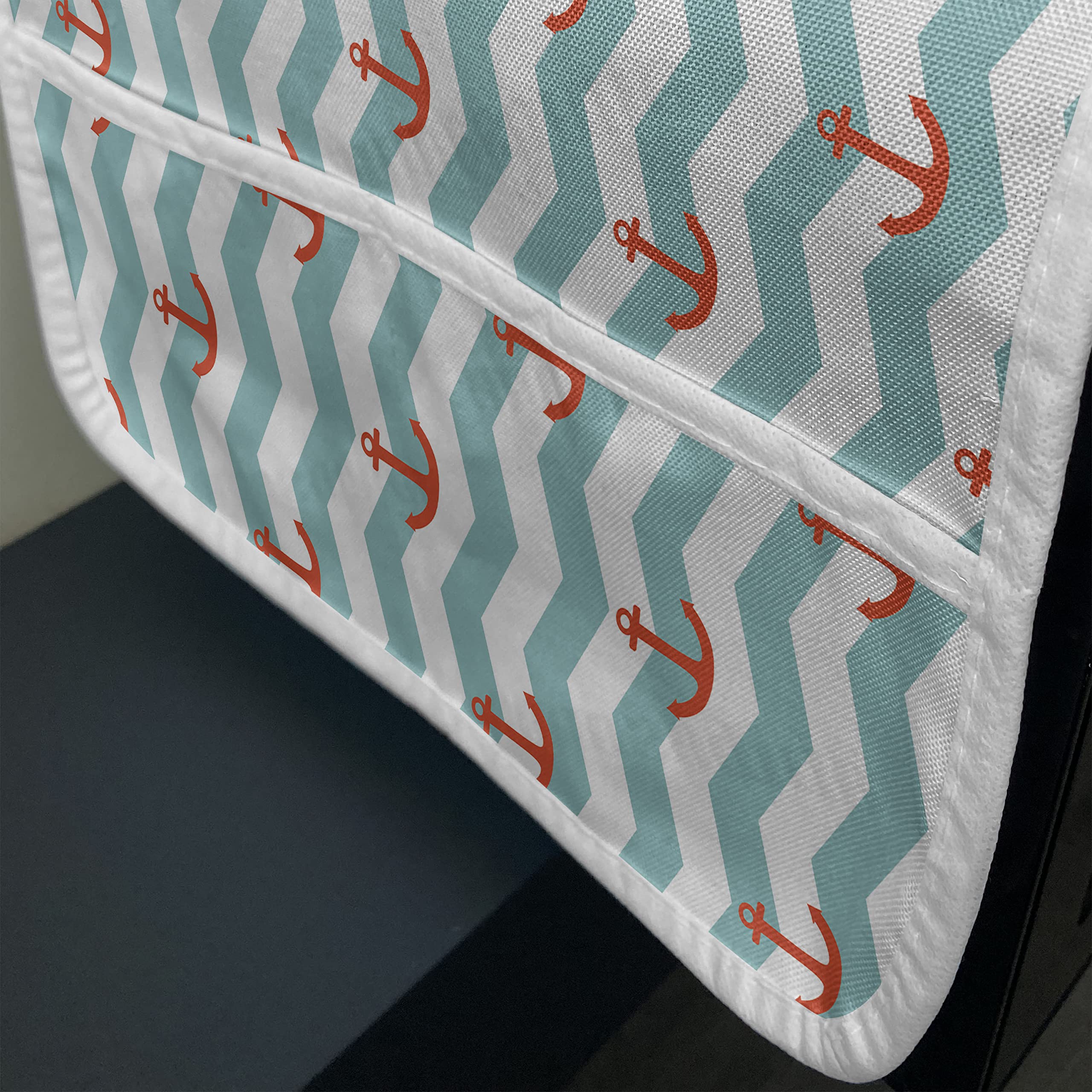 Ambesonne Anchor Microwave Cover - Waterproof Kitchen Organizer with Pockets, 36x12 Inches, Turquoise & Red Striped Design - Perfect for Coastal, Nautical or Beach Themed Kitchens