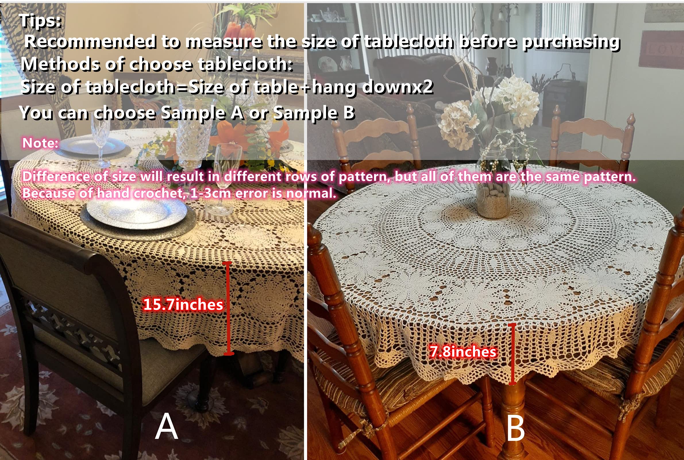 USTIDE 63-inch Round Crochet Lace Tablecloth Beige - Elegant Handmade Dining Table Cover for Kitchen, Living Room & Wedding Decor - Perfect for Formal Dinners, Tea Parties & Home Decor
