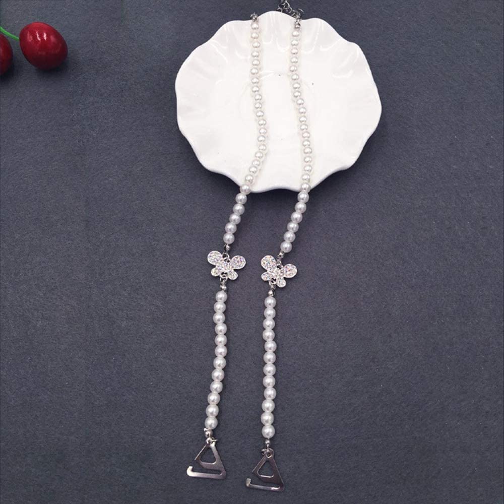 Adjustable Rhinestone Bra Straps with Pearl & Butterfly Design - Replacement Bra Shoulder Straps for Women - Perfect for Wedding, Prom, Evening Dresses & Lingerie