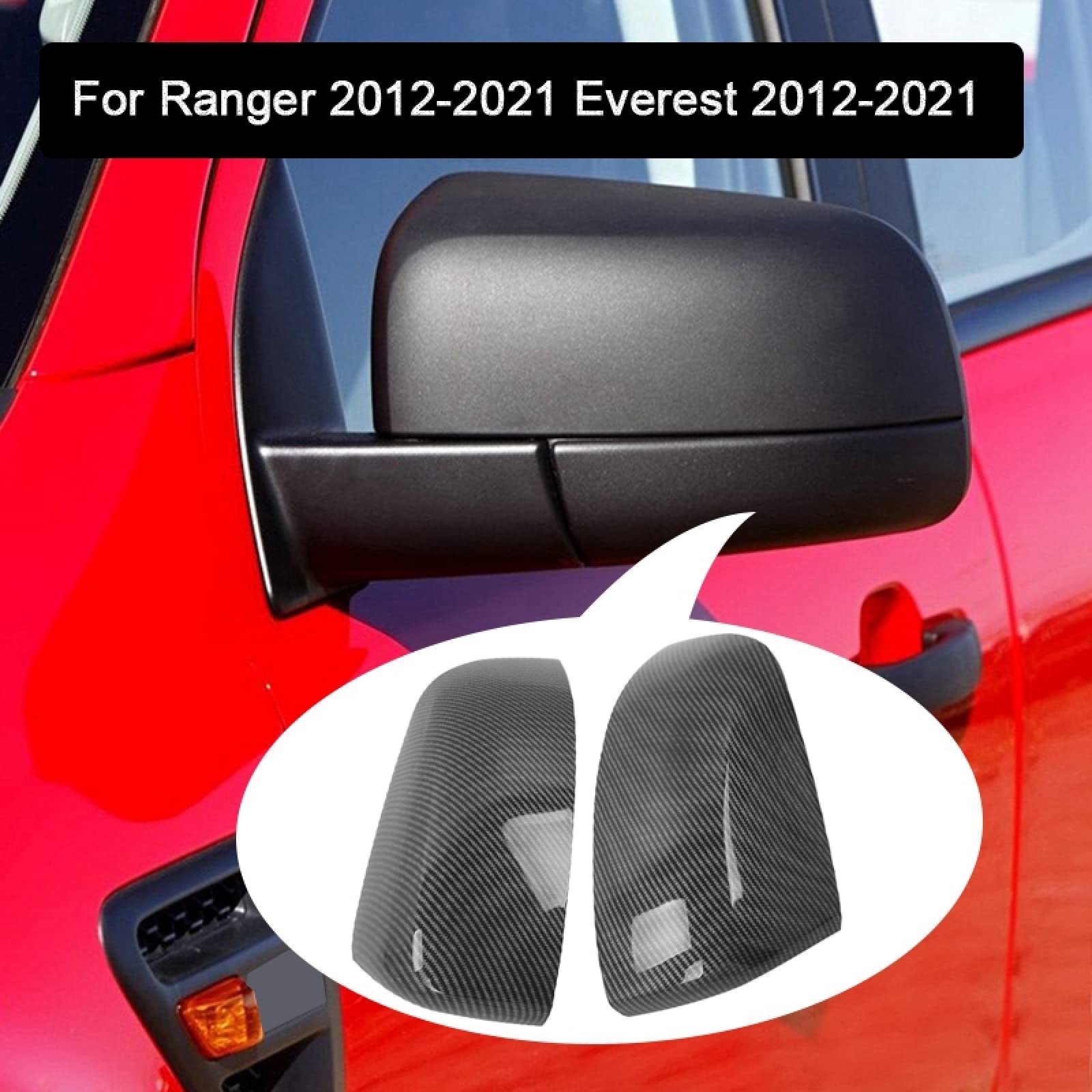 ABS Carbon Fiber Style Rear View Mirror Cover for Ford Ranger & Everest 2012-2021 - Side Door Mirror Housing Cap Replacement (Enhances Style & Protection for Off-Road Adventures)