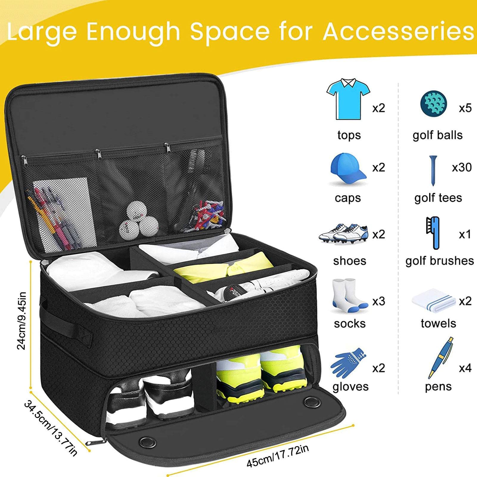 2 Layers Golf Trunk Organizer - Expandable Car Storage with Waterproof Golf Bag & Ventilation Compartments | Perfect for Golf Gear Organization & Travel Accessories Storage