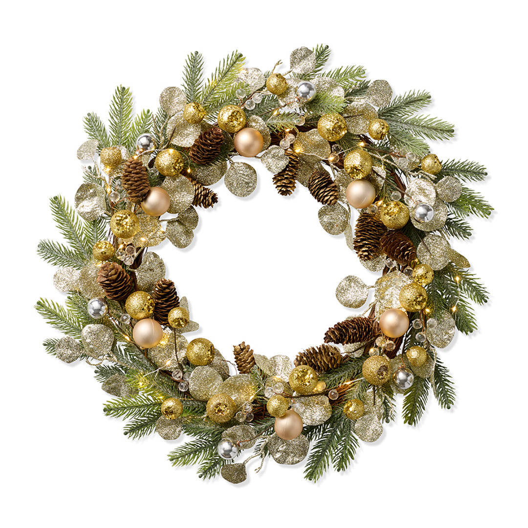Pre-Lit Shimmer Wreath - Battery Operated Christmas Wreath with Warm White LED Lights for Holiday Door Decor, Indoor & Outdoor Use