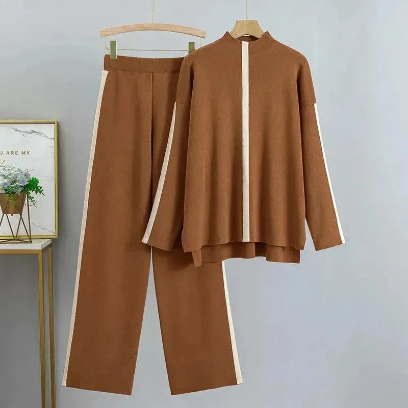 Stylish Women's Colorblock Two-Piece Jersey Pants Set - Trendy Lounge & Casual Outfit for Everyday Wear