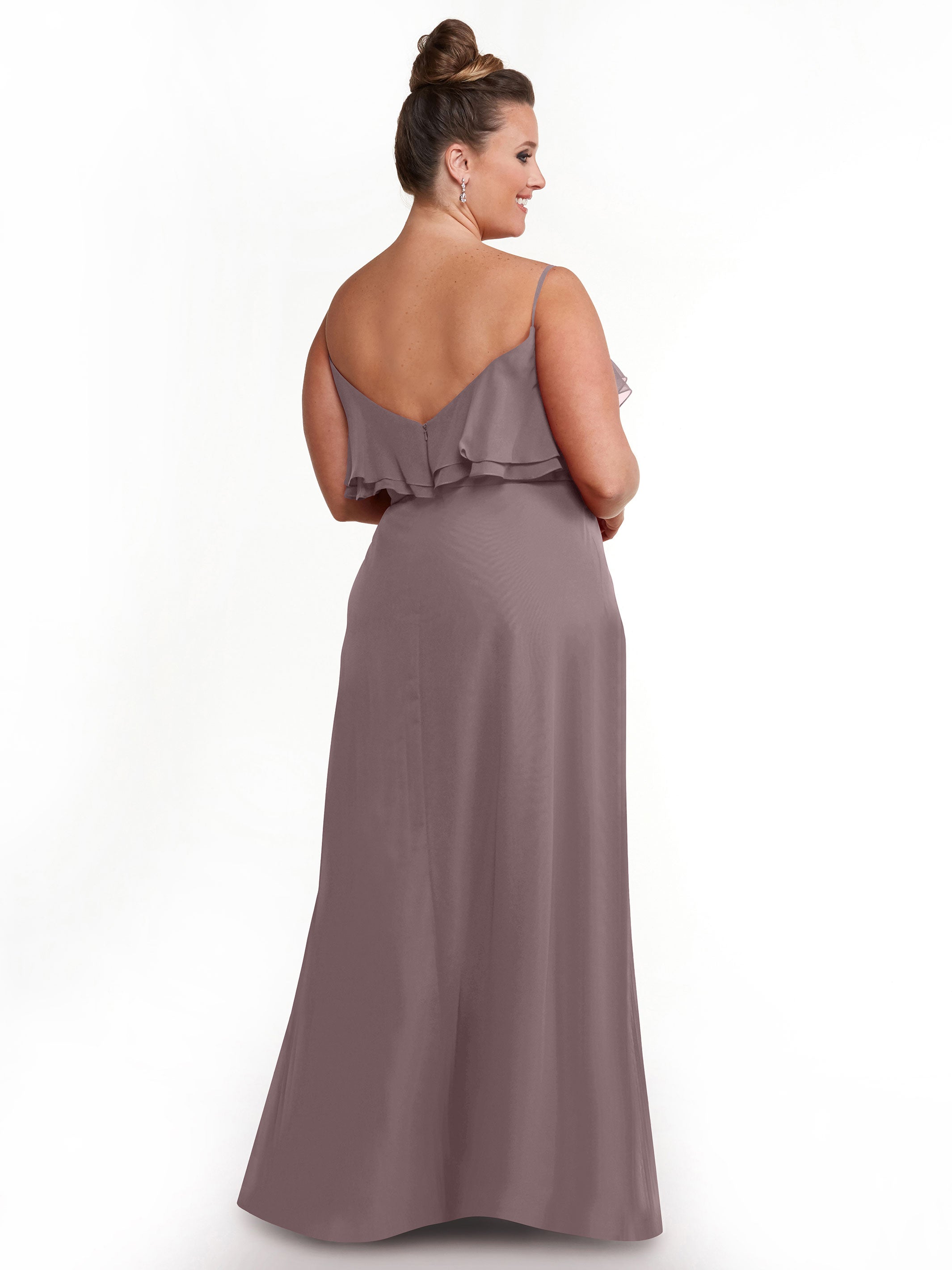 Elegant 80146 Sheath Chiffon Bridesmaid Dress with Ruffled Neckline - Perfect for Weddings, Formal Events & Special Occasions