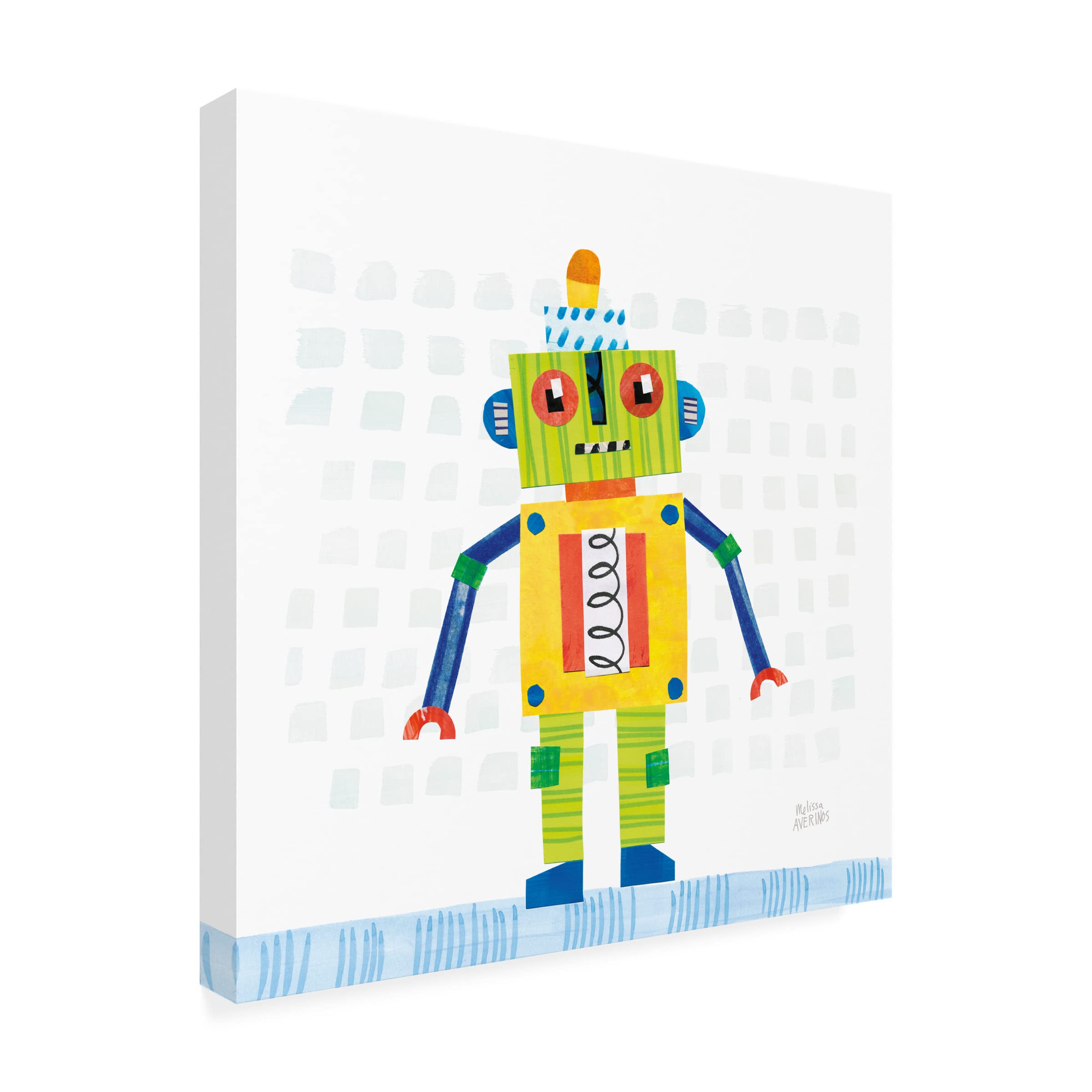 Trademark Fine Art 'Robot Party IV on Squares' Canvas Art Print by Melissa Averinos - Modern Abstract Wall Decor for Living Room, Bedroom & Office