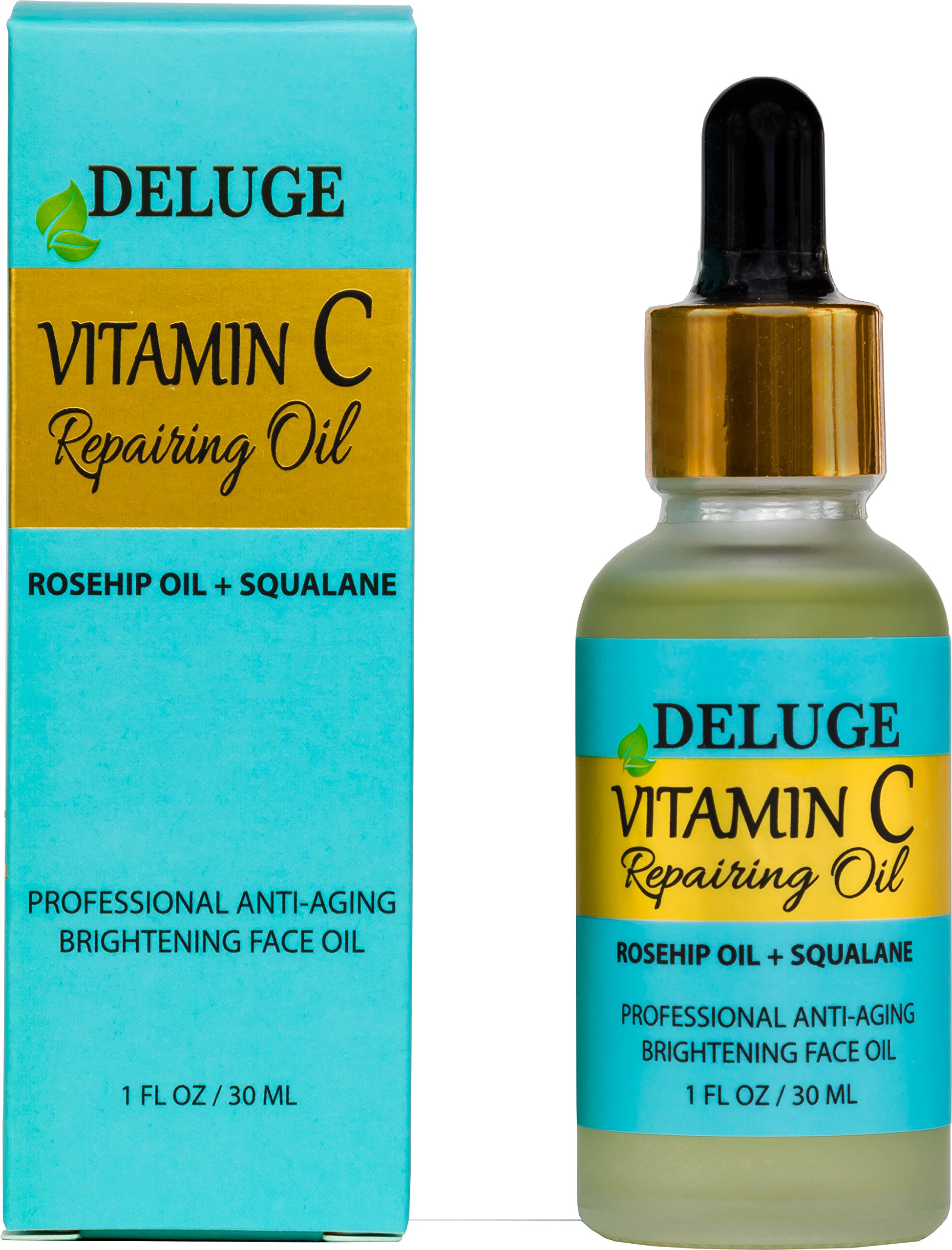 Deluxe Vitamin C Face Treatment Oil - Brightening & Repairing with Rosehip, Squalane, Coconut, Grapeseed & Jojoba Oils - Vitamin C & E Skin Care for Glowing Complexion - 30ml - Perfect for Night Routine & Anti-Aging Skincare
