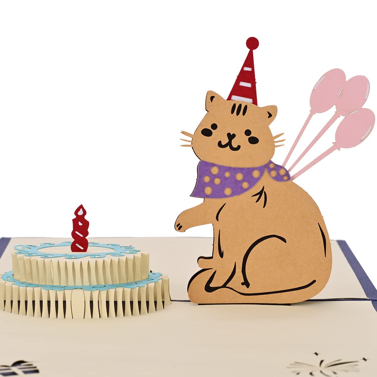 Createreedo 3D Pop Up Cat Birthday Card - Handmade Cute Cat Design Greeting Card with Birthday Cake | Funny Gift for Men, Women, Wife, Husband, Kids & Friends | Perfect for Birthday Parties, Surprise Gifts & Special Occasions