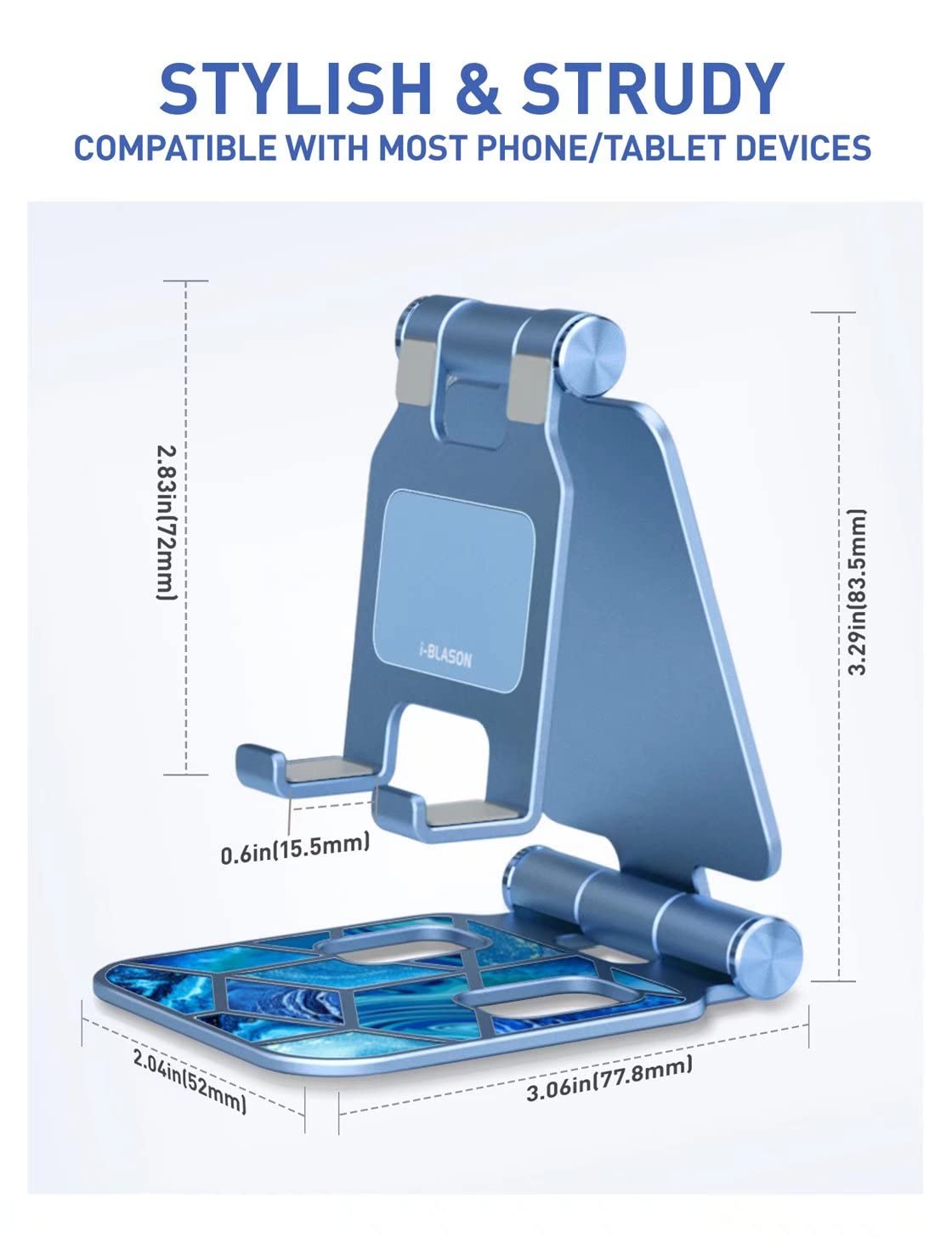 i-Blason Universal Foldable Phone Stand Holder - Compatible with iPhone 16/15/14/13 Pro Max & All Smartphones - Adjustable Desk Stand for Watching Videos, Video Calls & Hands-Free Use (Blue)