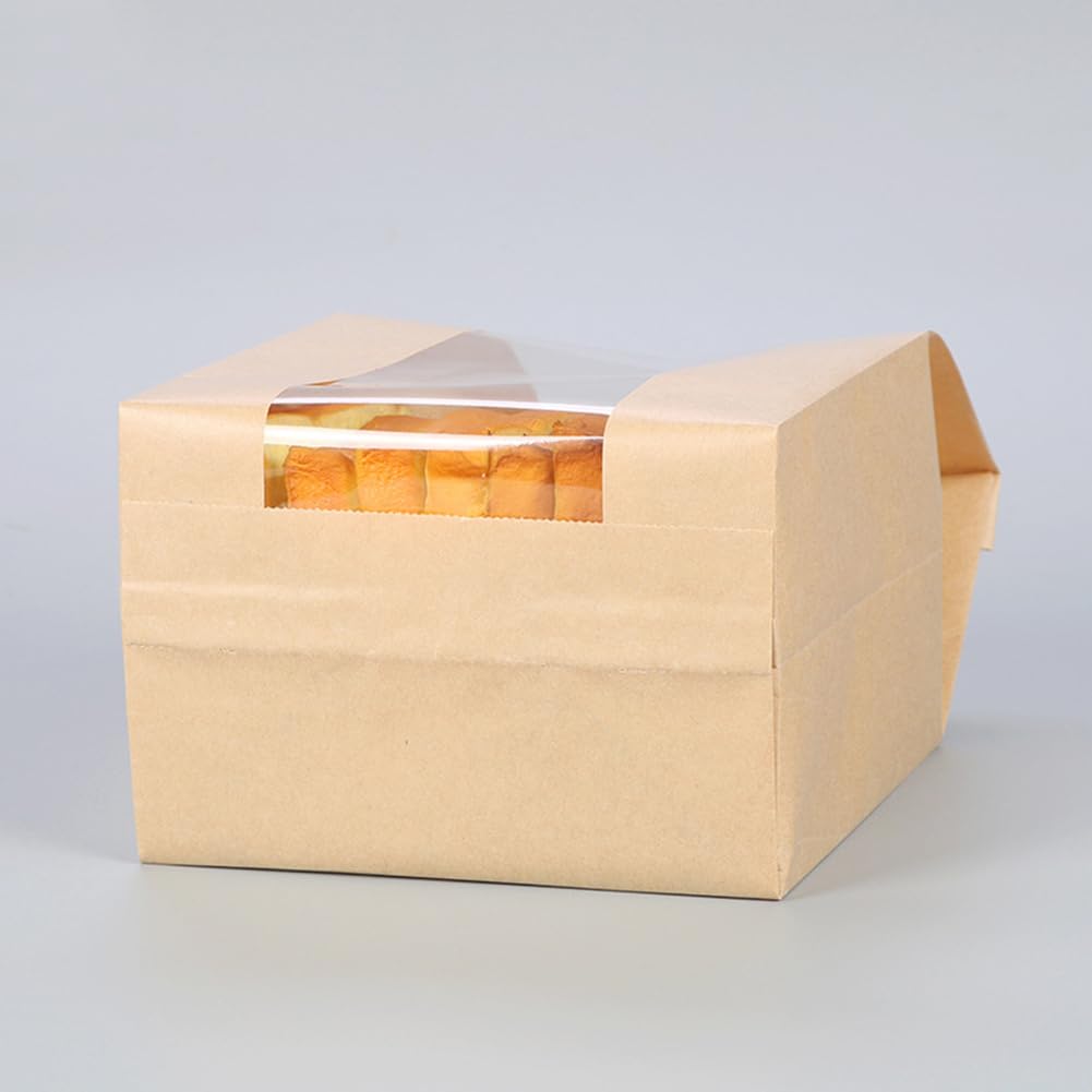 GRANDAN 25 Pack Large Kraft Paper Bread Bags with Window - 12.6x8.3x4.0 Inch Bakery Bags for Homemade Sourdough, Toast & Loaf Storage | Perfect for Bread Packaging, Gift Giving & Bakery Businesses + Bonus Label Seal Stickers