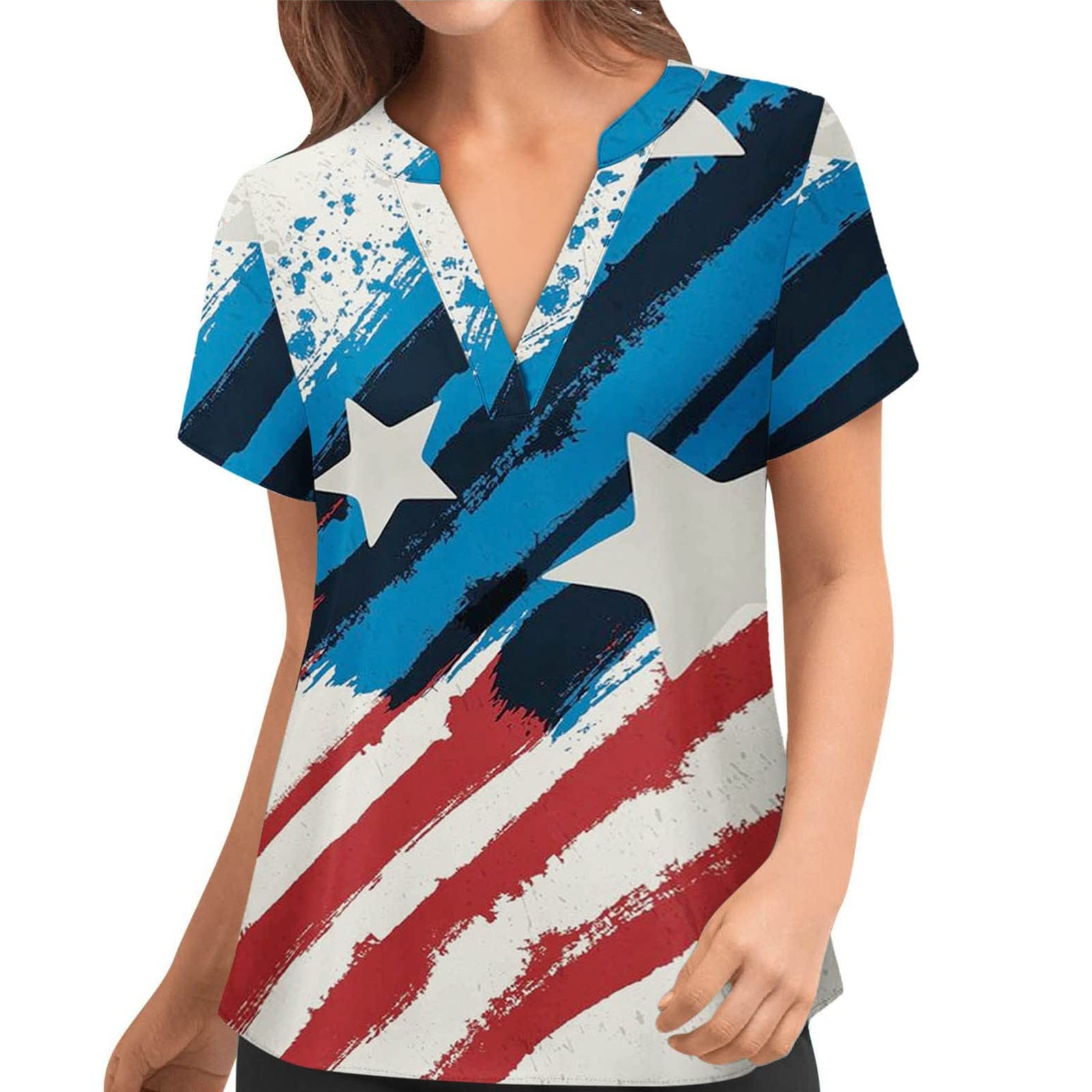 Women's V-Neck T-Shirts - Casual Summer Tops, 4th of July Tank Tops, Basic Tees with Short Sleeve | Perfect for Beach Outings, Picnics & Summer Parties