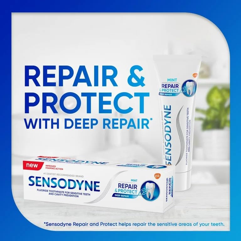 Sensodyne Repair and Protect Mint Toothpaste for Sensitive Teeth - Cavity Prevention & Enamel Repair - 3.4 oz (3-Pack) - Gentle Relief for Tooth Sensitivity & Daily Oral Care
