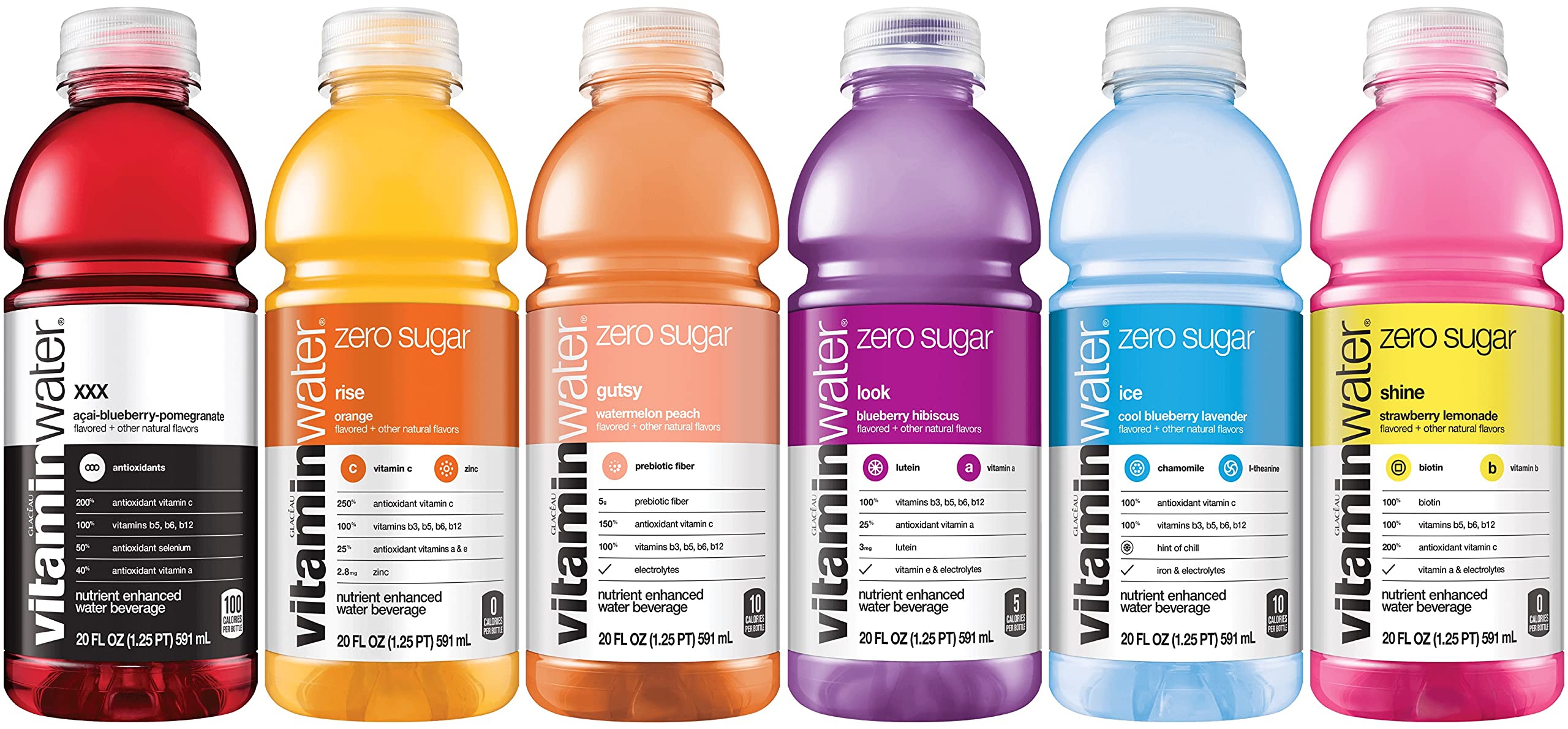 Vitamin Water ZERO Sugar Variety Pack - 12 Pack, 20 fl Oz Bottles | Electrolyte-Enhanced Flavored Water with Essential Vitamins (Rise, Shine, Ice, Look, Gutsy, XXX) | Perfect for Hydration, Workouts, Office & On-the-Go Lifestyle