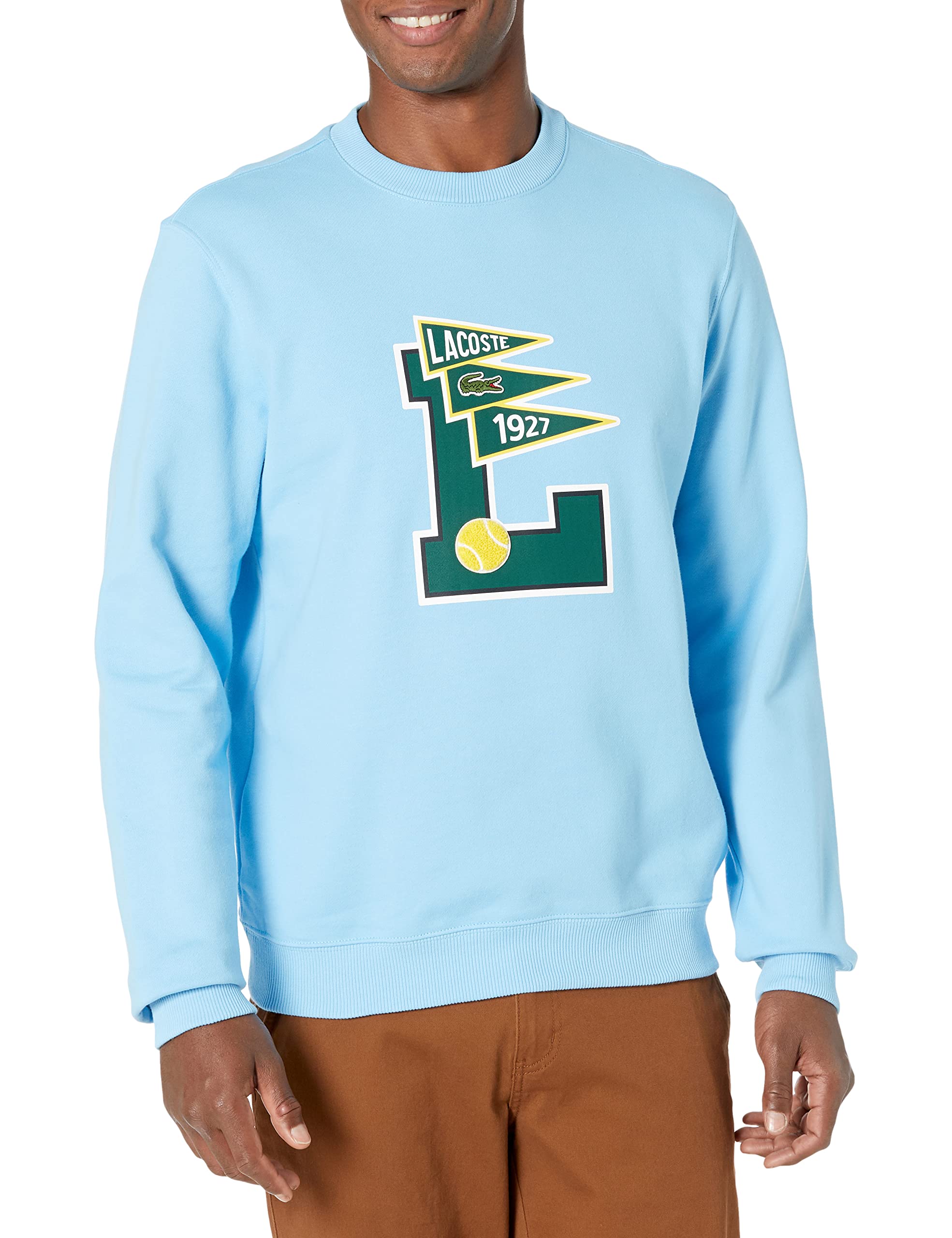 Lacoste Men's Long Sleeve Varsity Crewneck Sweatshirt | Classic Cotton Pullover for Casual Wear & Street Style | Perfect for Everyday Outfits, College Campus & Weekend Relaxation