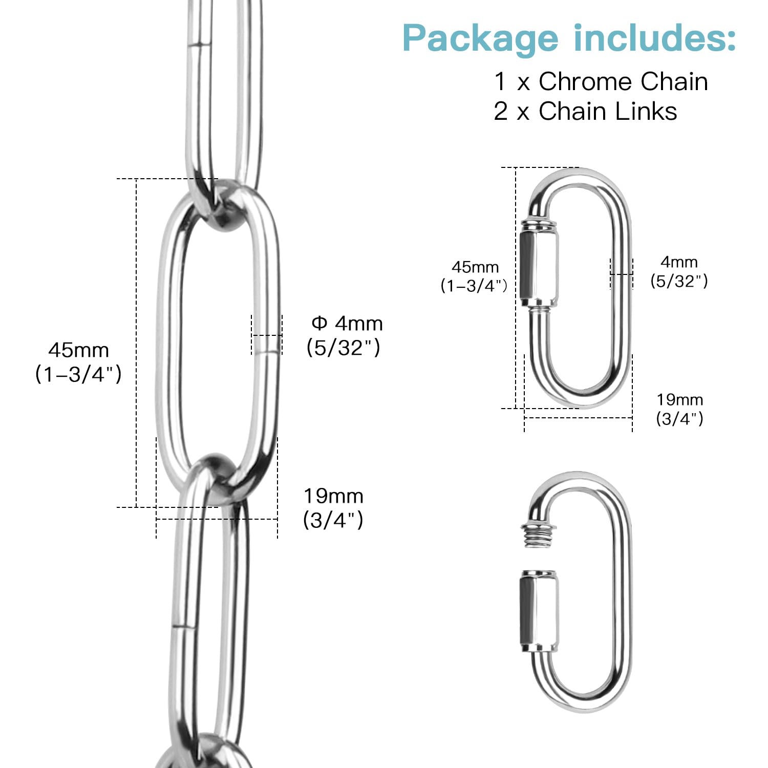Helunsi 6FT Chrome Light Fixture Chain - Heavy Duty Metal Chandelier Extension with Link Lock for Pendant Ceiling Lights | Perfect for Dining Room, Bedroom & Home Decoration