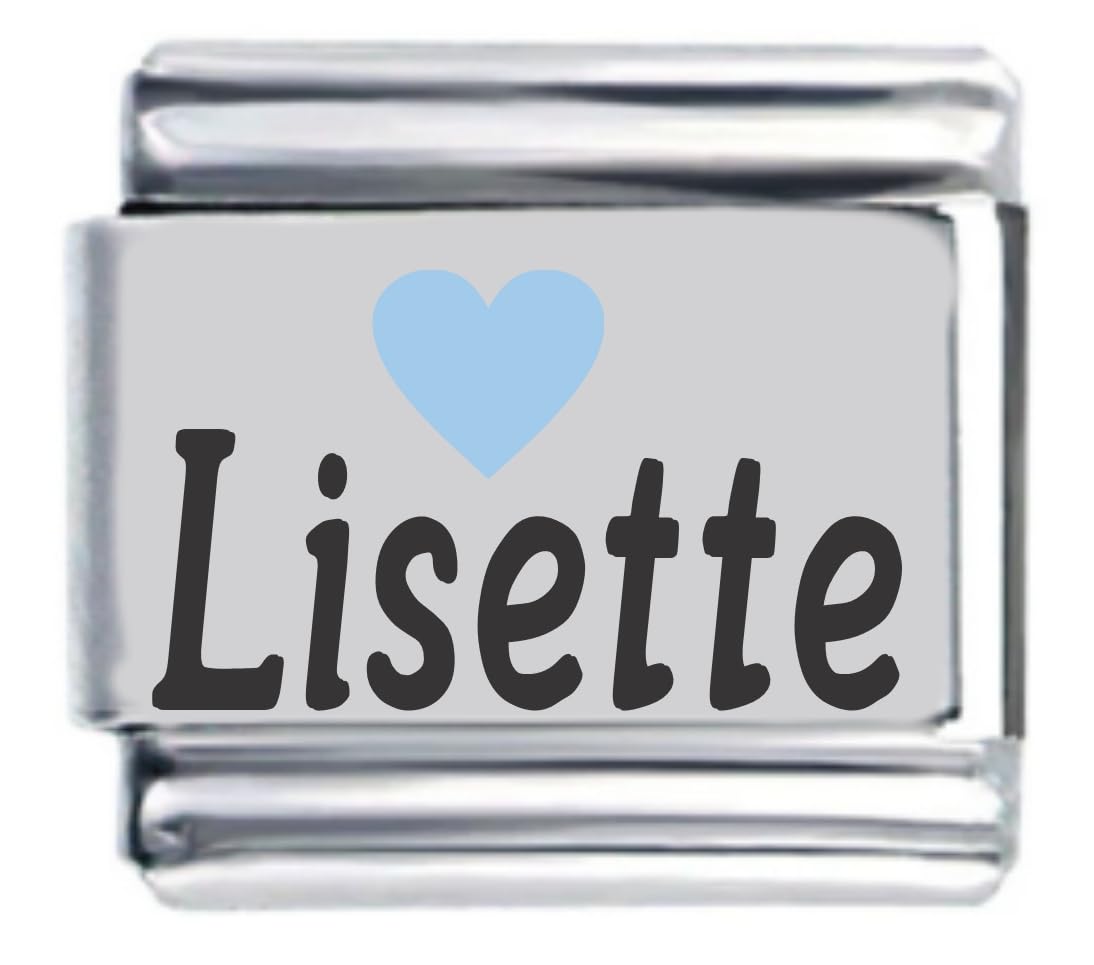 Lisette Light Blue Heart Laser Name Italian Charm Link Bracelet - Personalized Name Jewelry for Women - Perfect for Gifts, Anniversaries, and Special Occasions