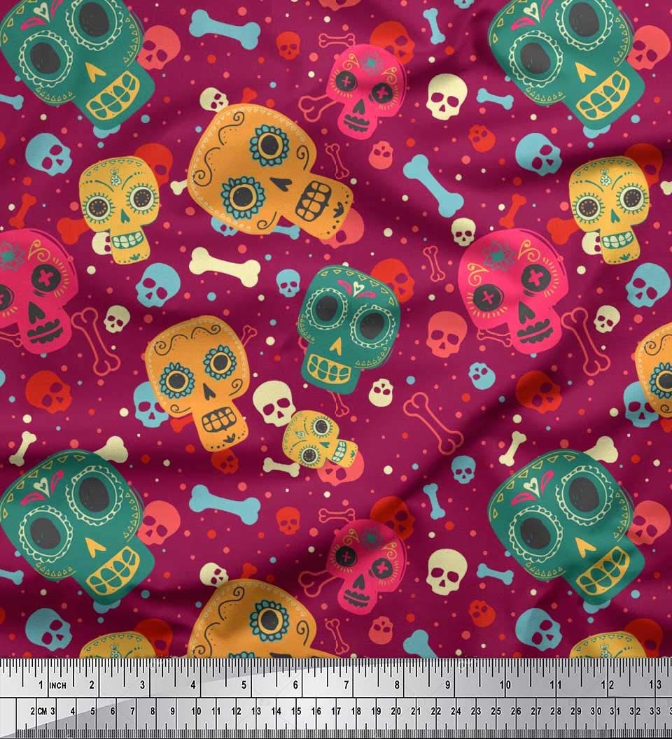 Soimoi Moss Georgette Brown Fabric by The Yard - 42 Inch Wide - Dot, Bone & Skull Printed Fabric for DIY Fashion, Home Decor & Craft Projects - Minimalist Chic Printed Cotton Material for Dresses, Curtains & Sewing